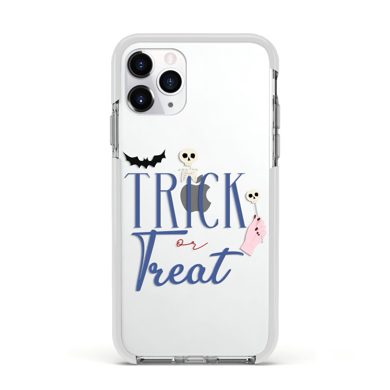 Blue Trick or Treat Apple iPhone 11 Pro in Silver with White Impact Case