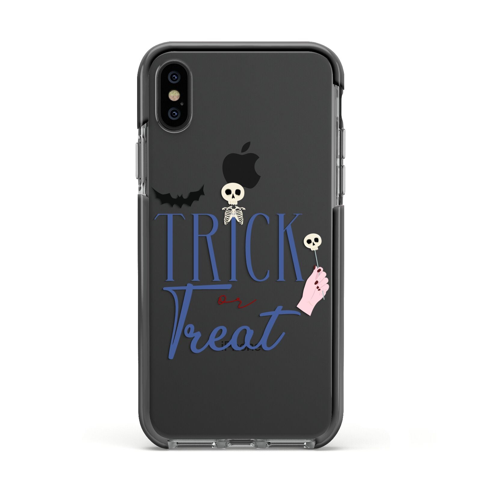 Blue Trick or Treat Apple iPhone Xs Impact Case Black Edge on Black Phone