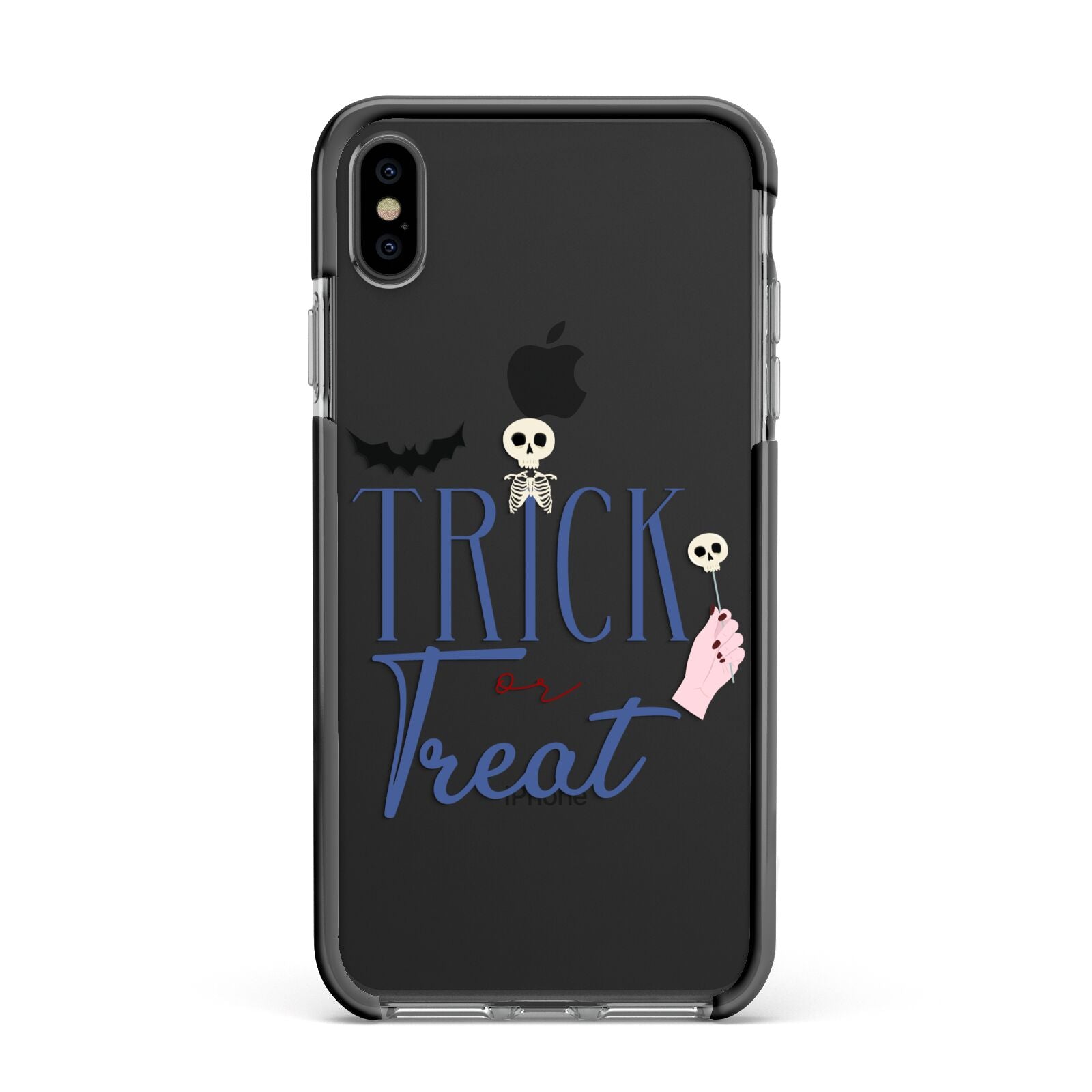 Blue Trick or Treat Apple iPhone Xs Max Impact Case Black Edge on Black Phone