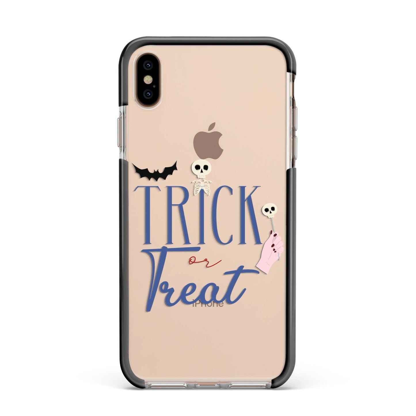 Blue Trick or Treat Apple iPhone Xs Max Impact Case Black Edge on Gold Phone