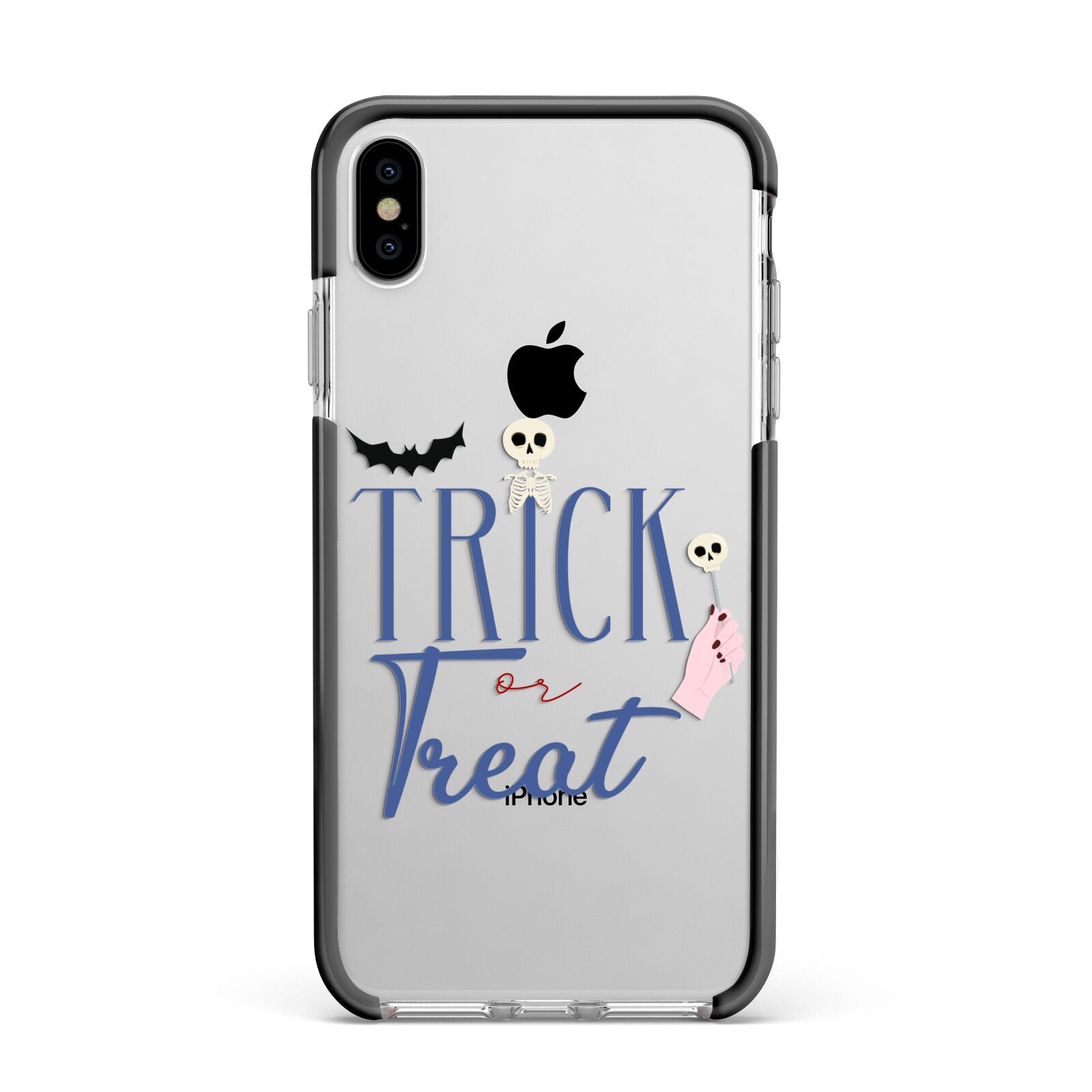 Blue Trick or Treat Apple iPhone Xs Max Impact Case Black Edge on Silver Phone