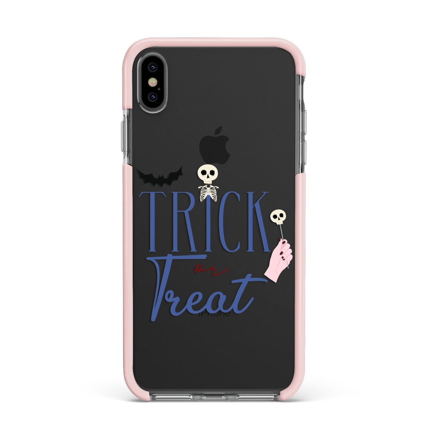 Blue Trick or Treat Apple iPhone Xs Max Impact Case Pink Edge on Black Phone