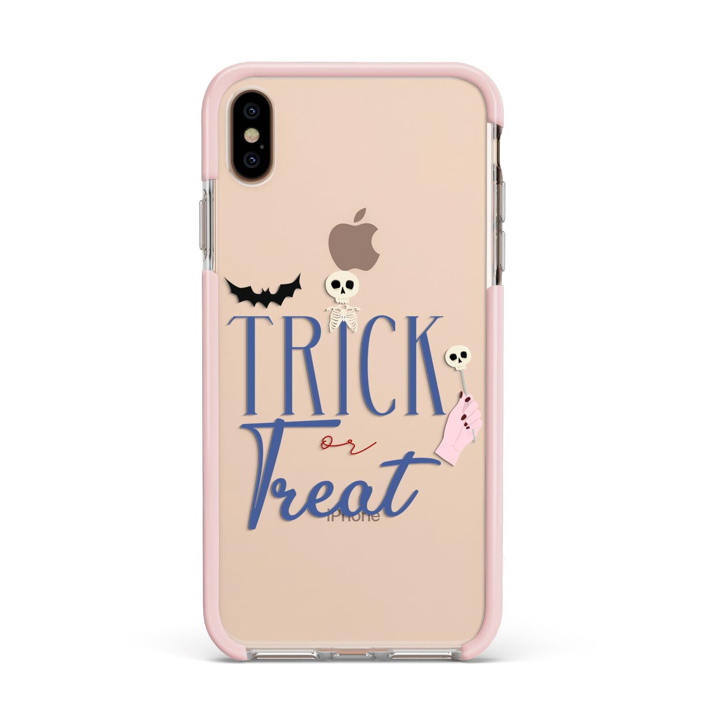 Blue Trick or Treat Apple iPhone Xs Max Impact Case Pink Edge on Gold Phone