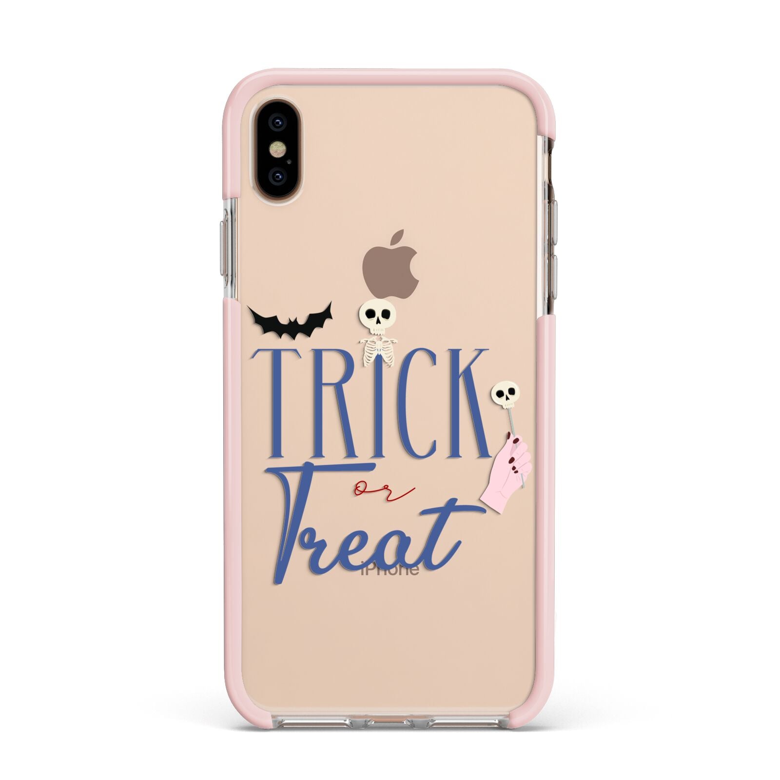 Blue Trick or Treat Apple iPhone Xs Max Impact Case Pink Edge on Gold Phone