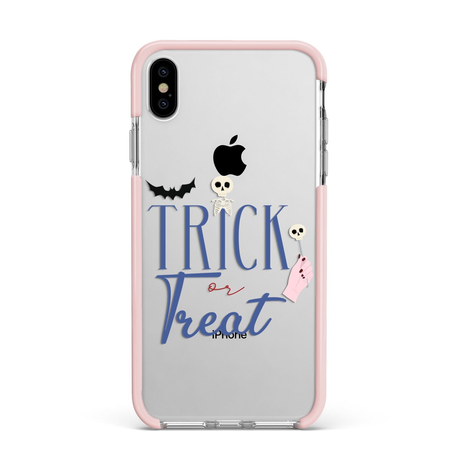 Blue Trick or Treat Apple iPhone Xs Max Impact Case Pink Edge on Silver Phone