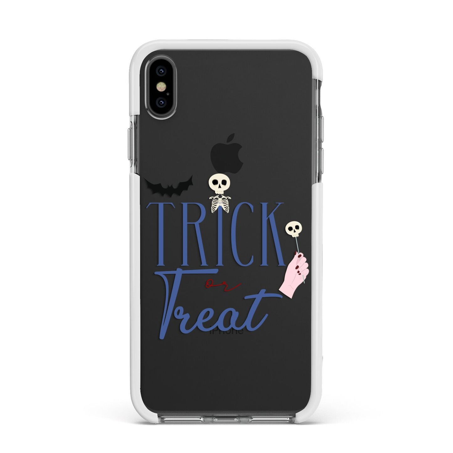 Blue Trick or Treat Apple iPhone Xs Max Impact Case White Edge on Black Phone