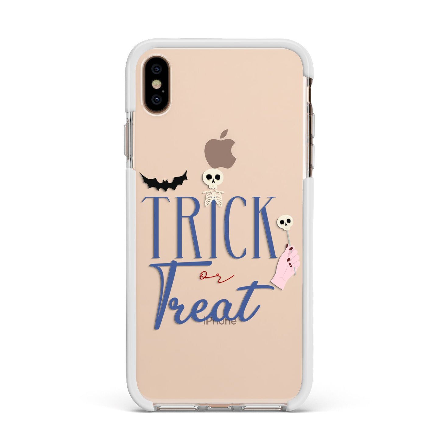 Blue Trick or Treat Apple iPhone Xs Max Impact Case White Edge on Gold Phone