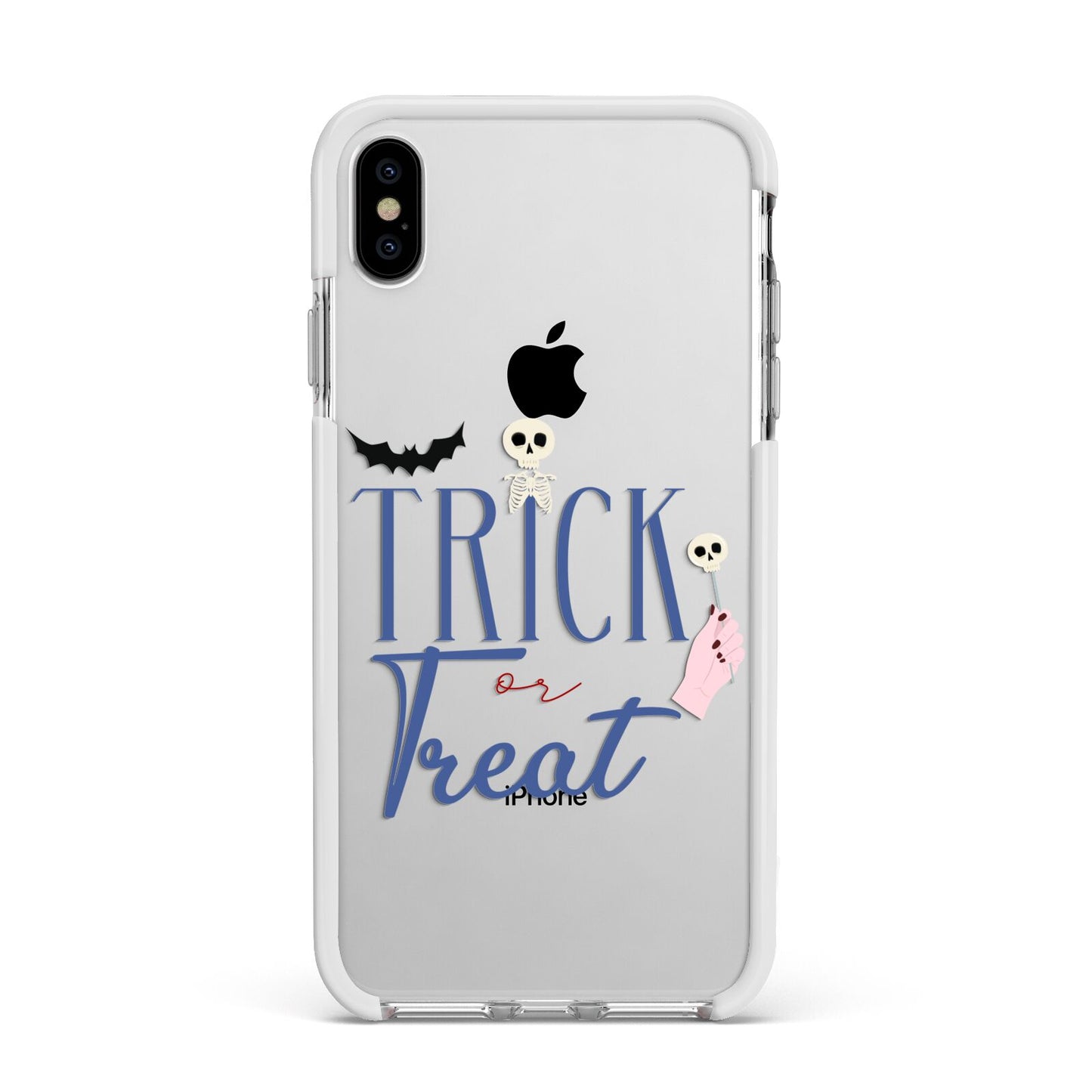 Blue Trick or Treat Apple iPhone Xs Max Impact Case White Edge on Silver Phone