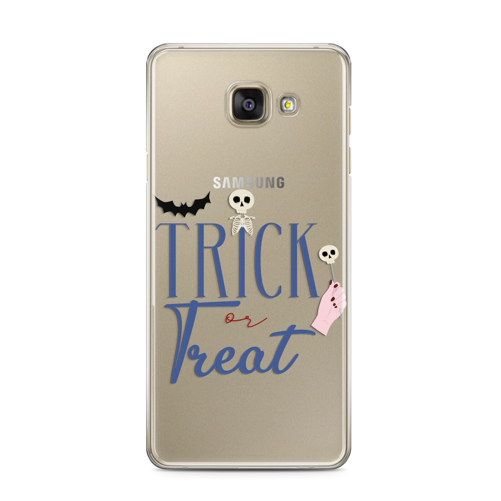 Blue Trick or Treat Samsung Galaxy A3 2016 Case on gold phone