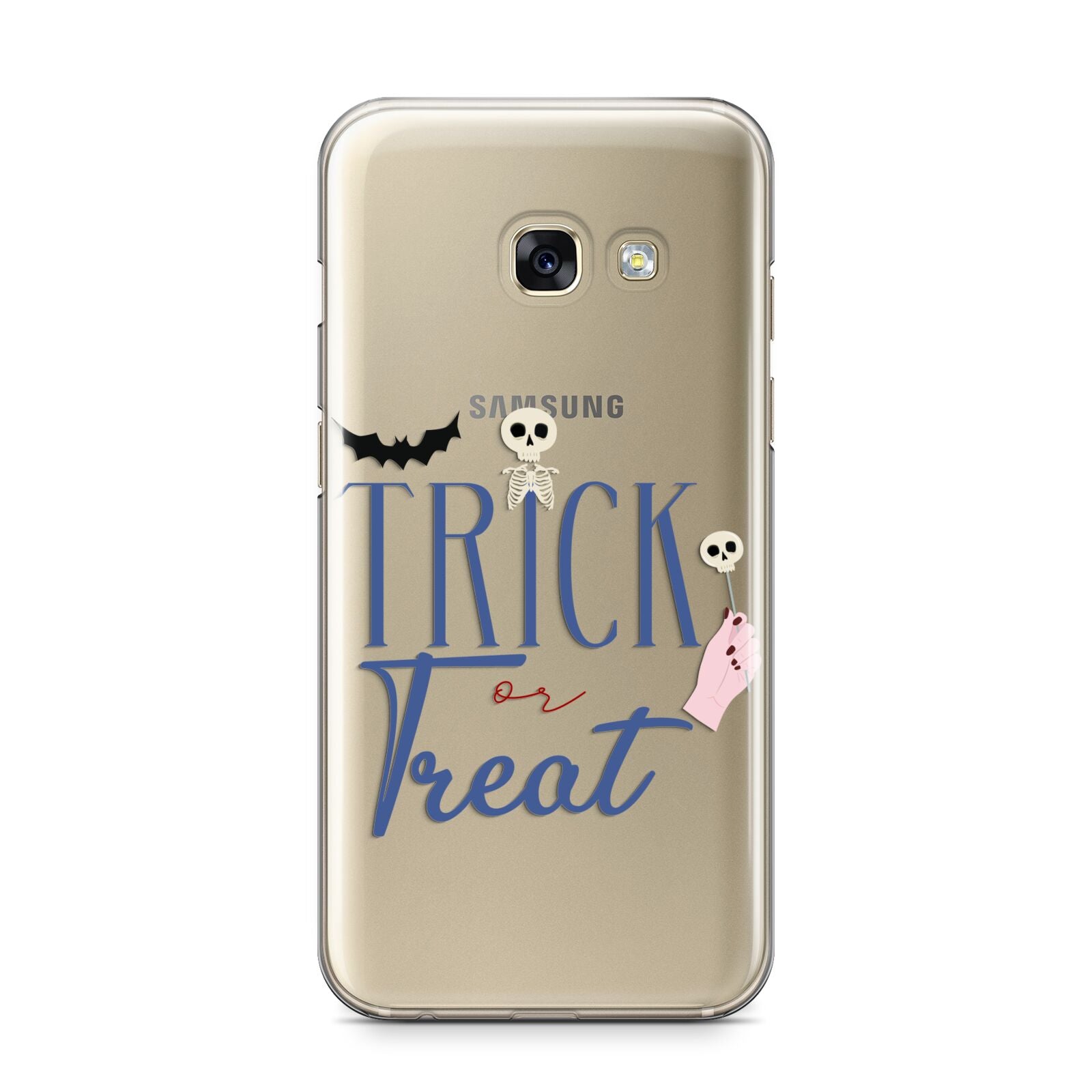 Blue Trick or Treat Samsung Galaxy A3 2017 Case on gold phone