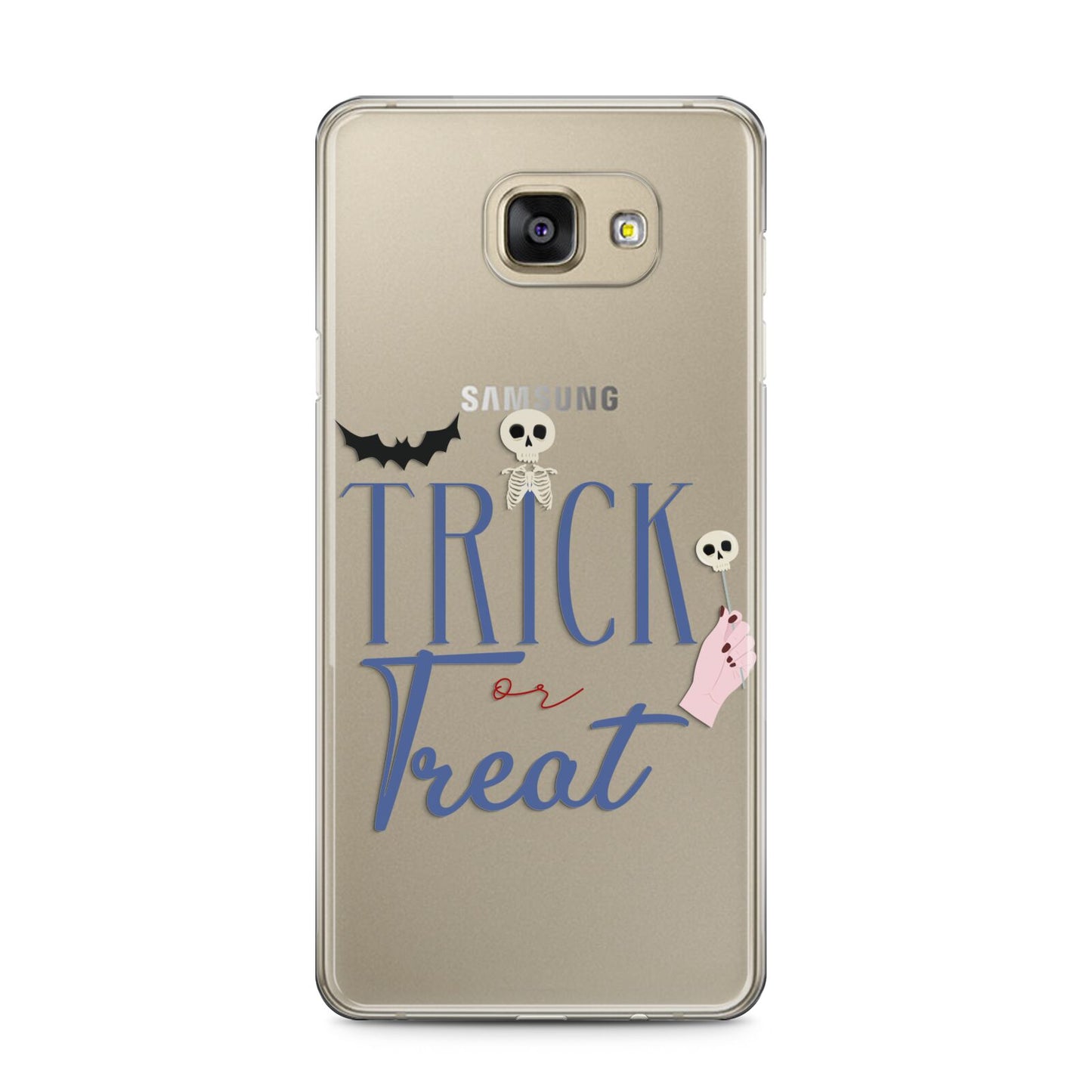 Blue Trick or Treat Samsung Galaxy A5 2016 Case on gold phone