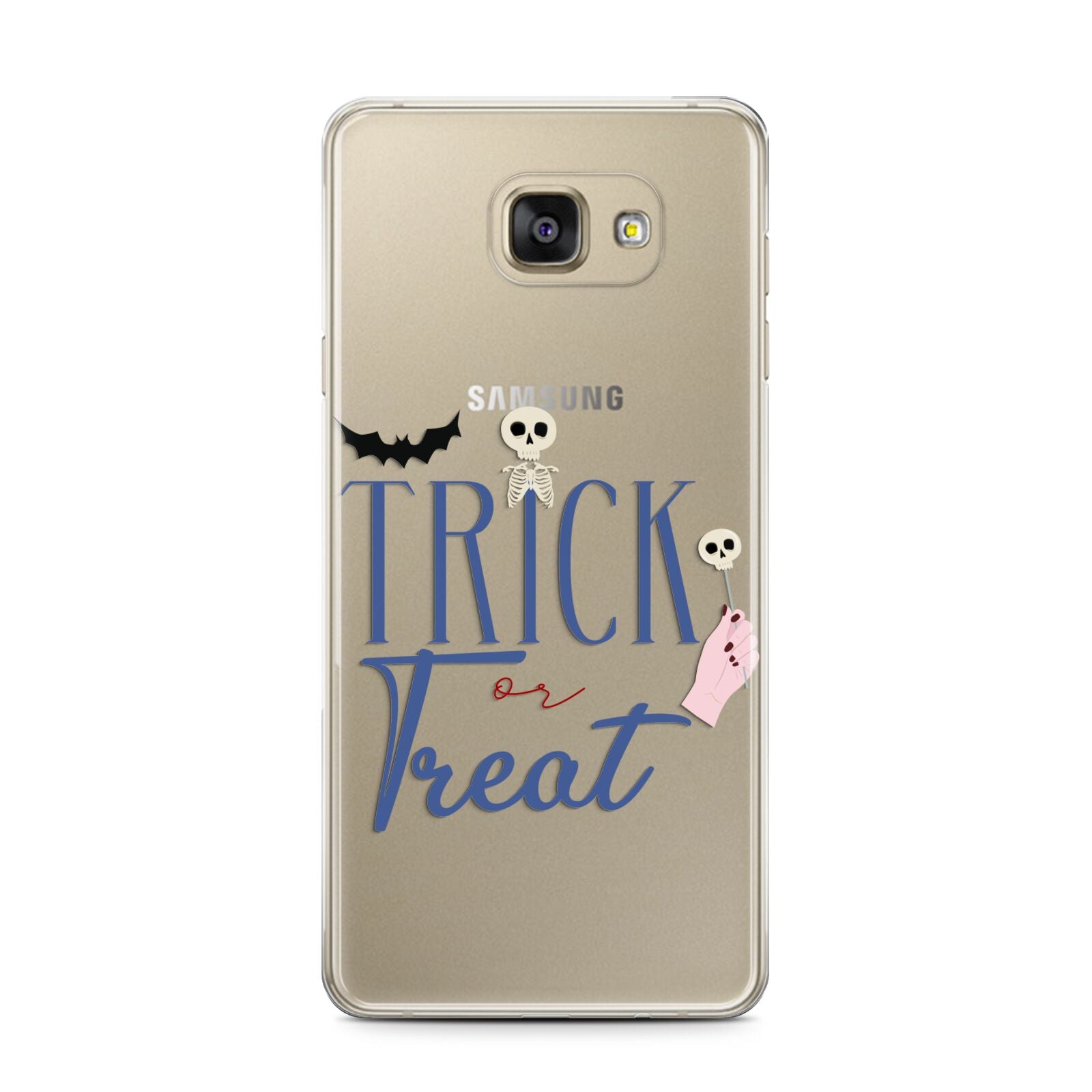 Blue Trick or Treat Samsung Galaxy A7 2016 Case on gold phone