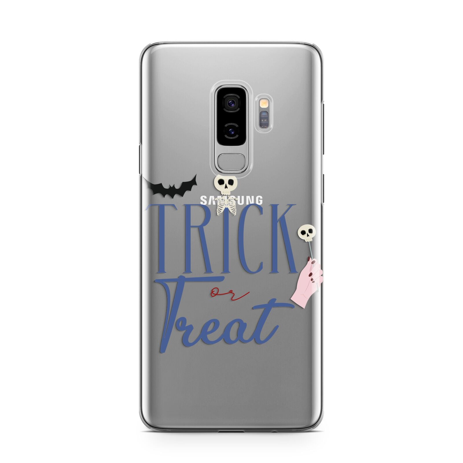 Blue Trick or Treat Samsung Galaxy S9 Plus Case on Silver phone