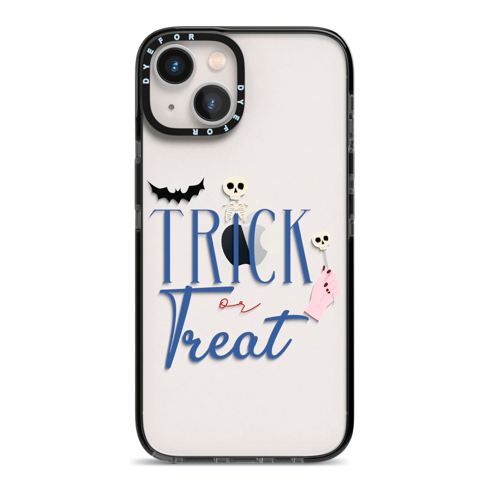 Blue Trick or Treat iPhone 13 Black Impact Case on Silver phone