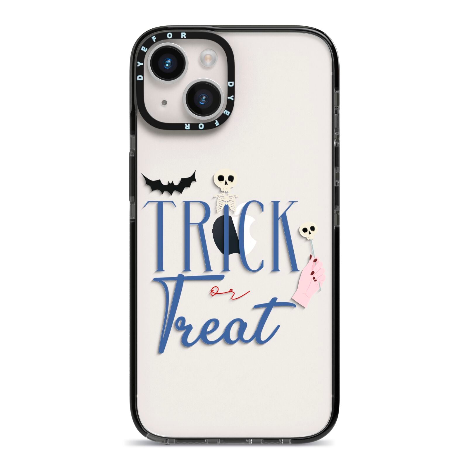 Blue Trick or Treat iPhone 14 Black Impact Case on Silver phone