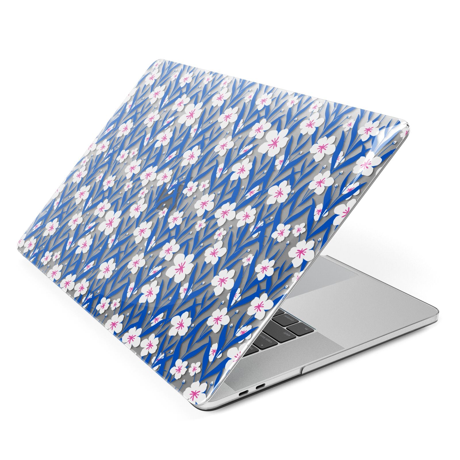 Blue and White Flowers Apple MacBook Case Side View