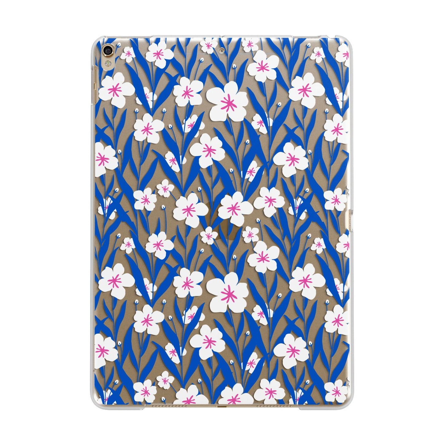 Blue and White Flowers Apple iPad Gold Case