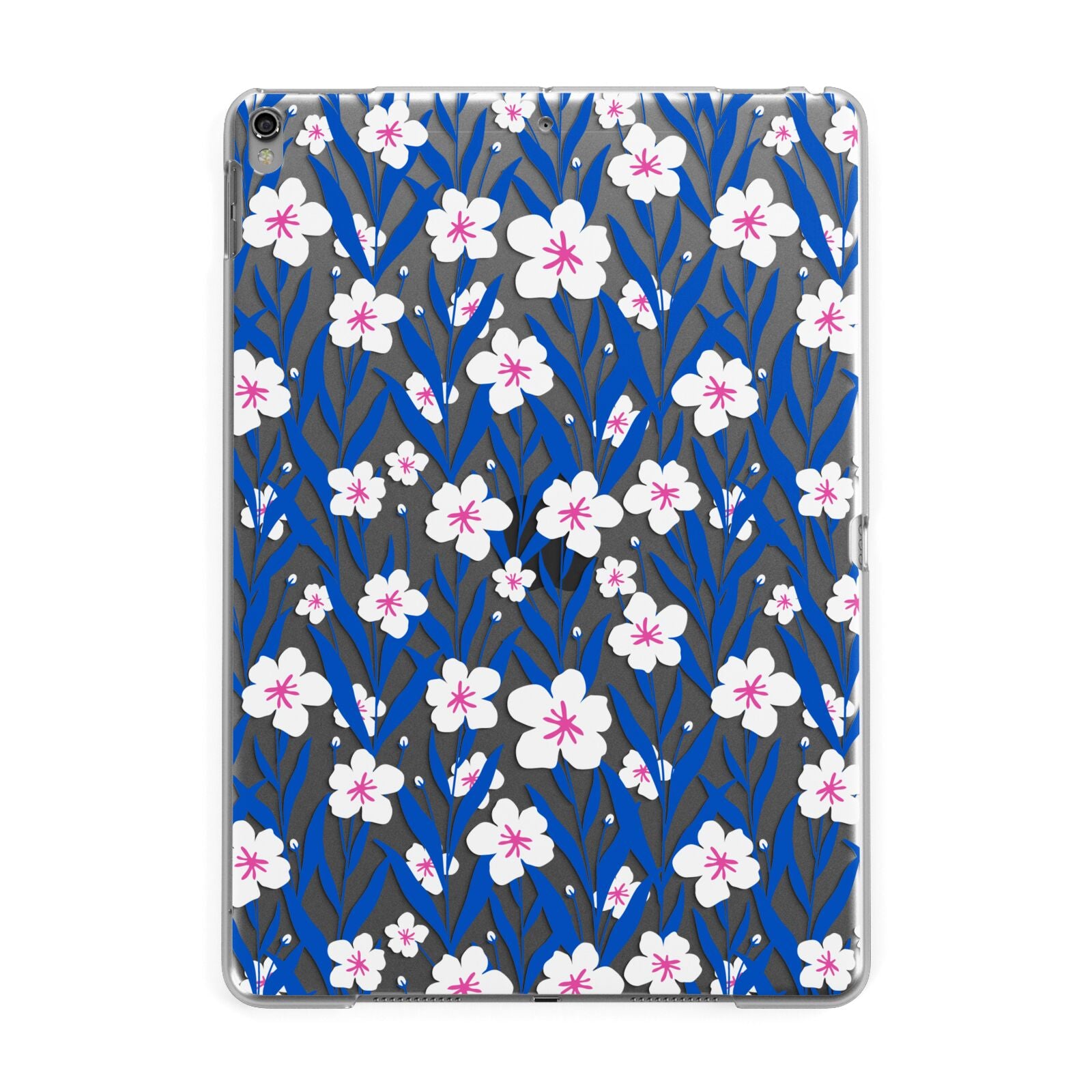 Blue and White Flowers Apple iPad Grey Case