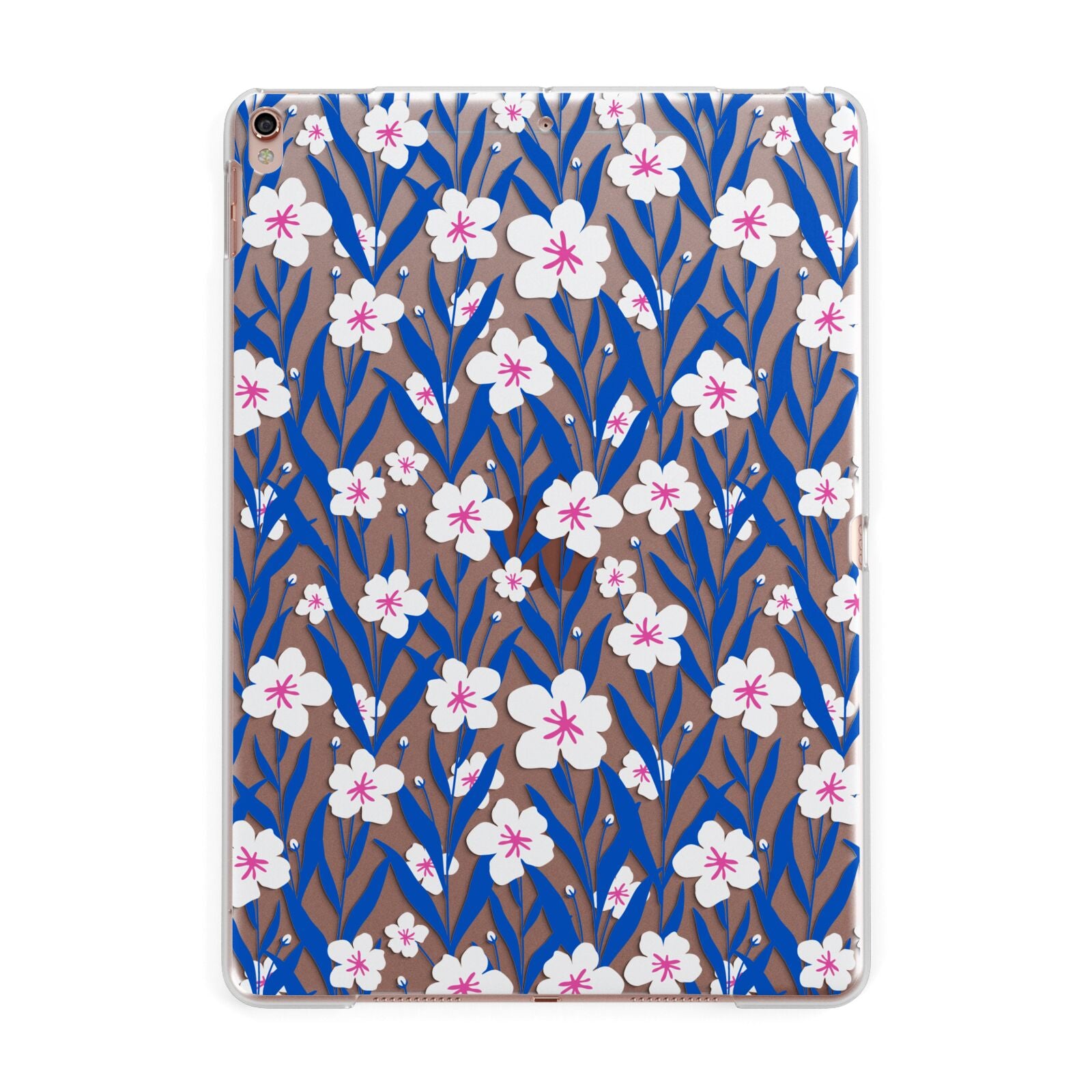 Blue and White Flowers Apple iPad Rose Gold Case