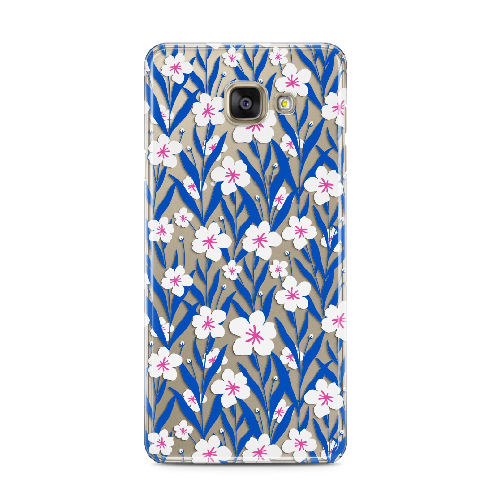 Blue and White Flowers Samsung Galaxy A3 2016 Case on gold phone
