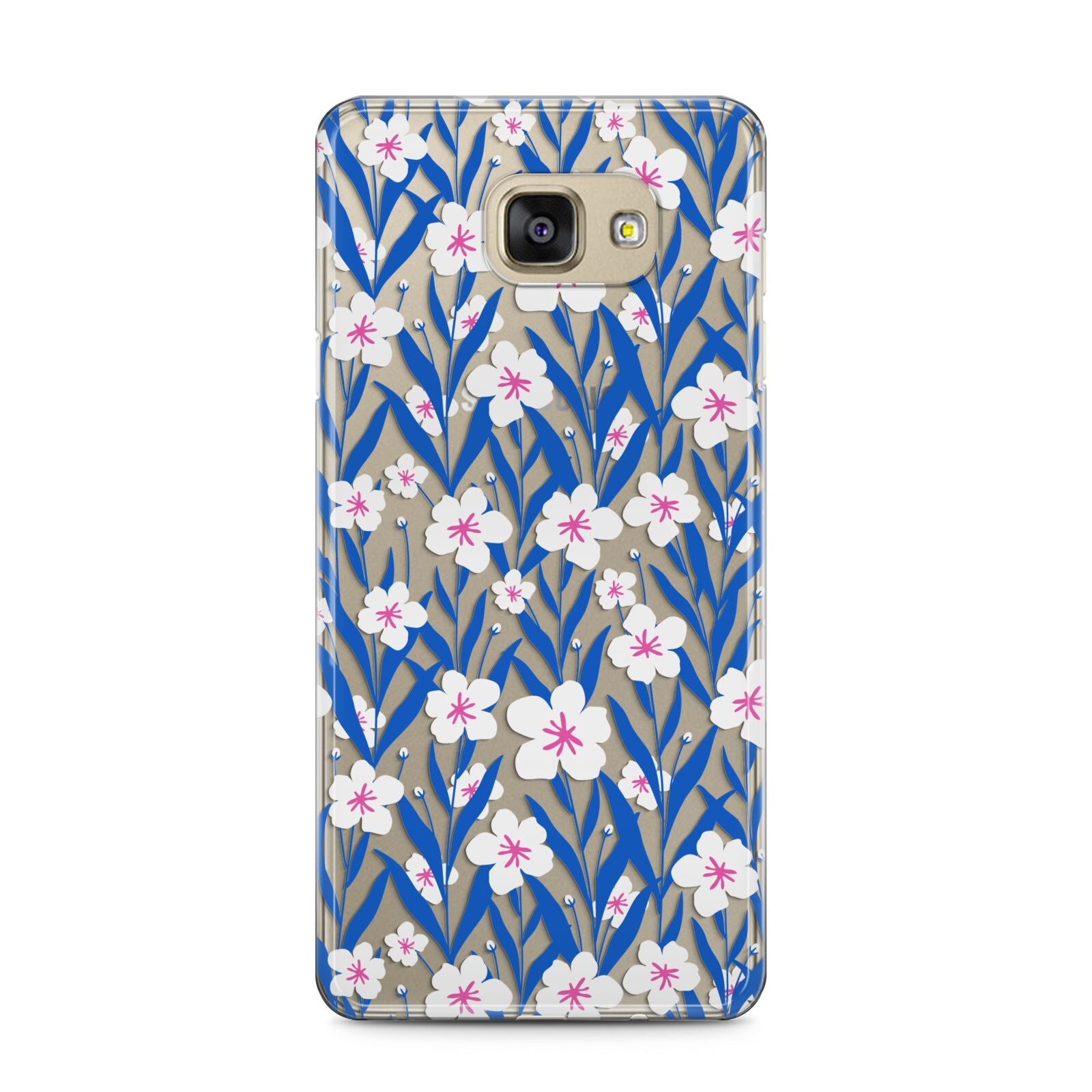 Blue and White Flowers Samsung Galaxy A5 2016 Case on gold phone
