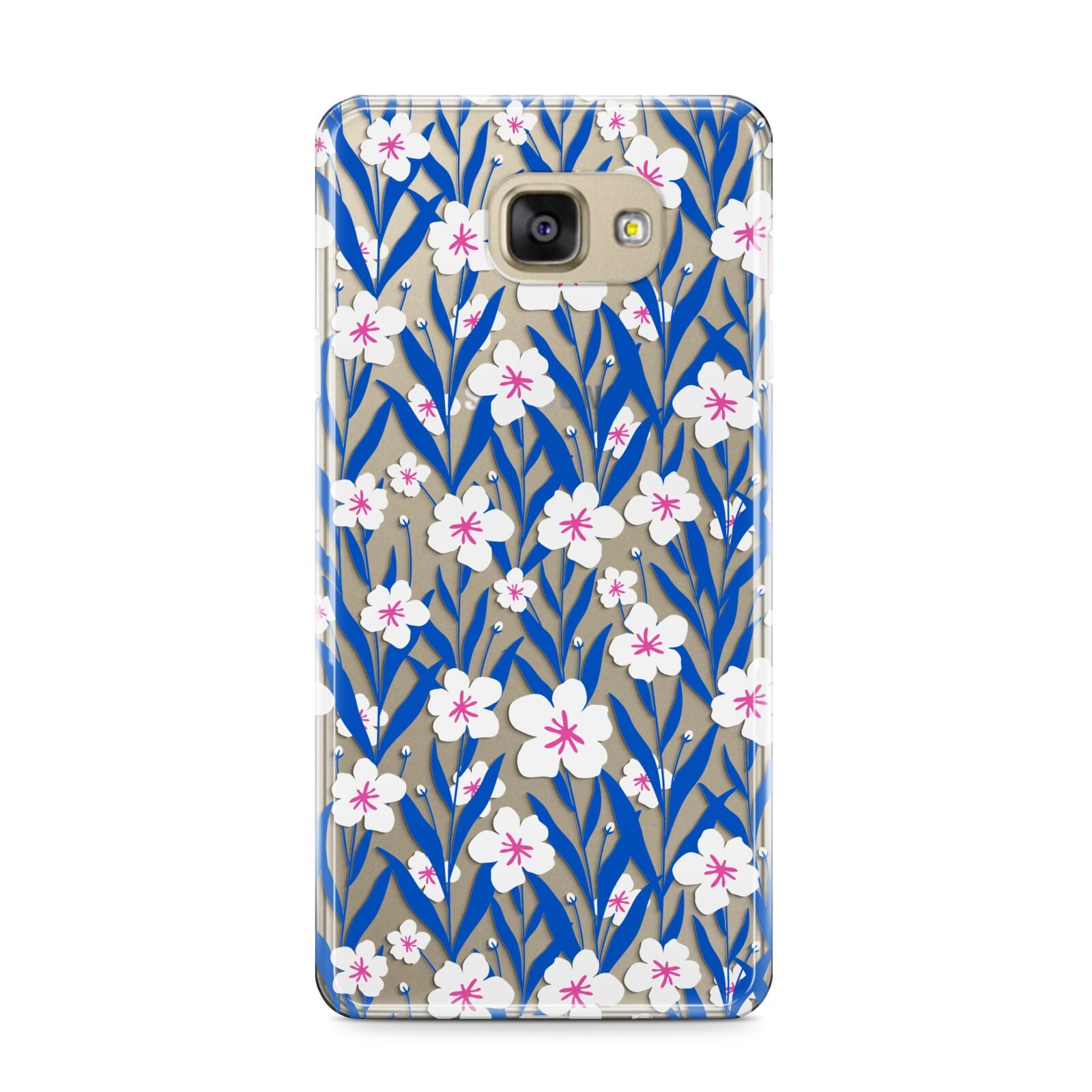 Blue and White Flowers Samsung Galaxy A9 2016 Case on gold phone