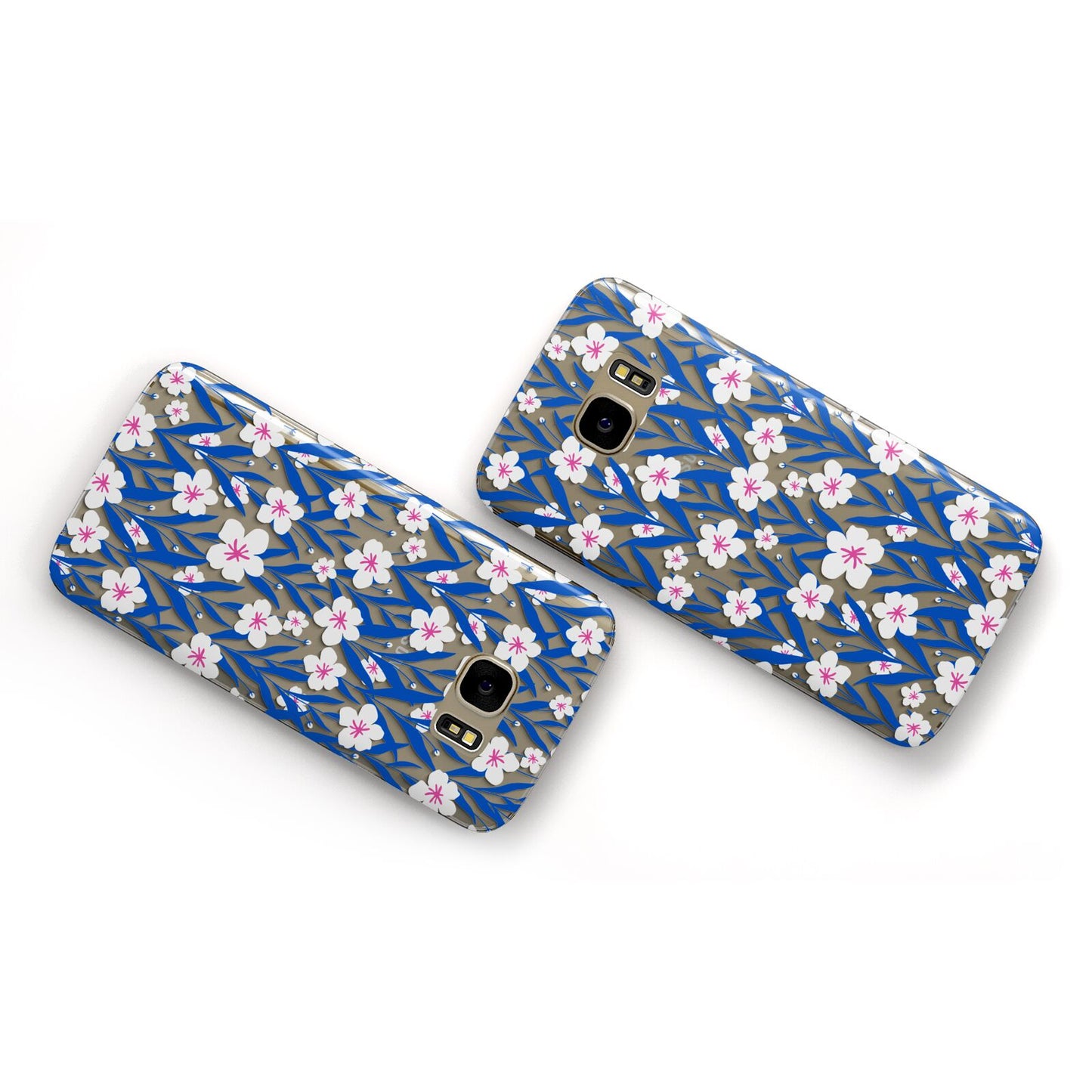 Blue and White Flowers Samsung Galaxy Case Flat Overview