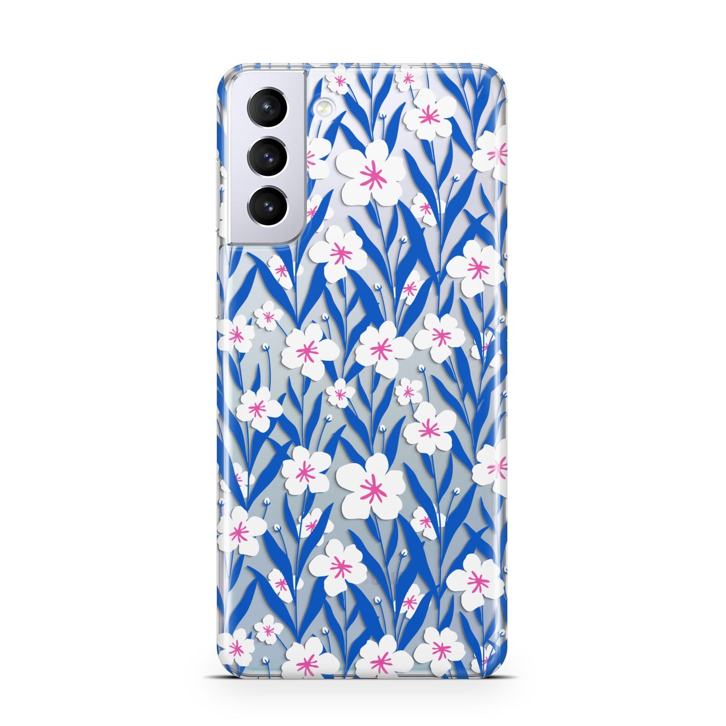 Blue and White Flowers Samsung S21 Plus Phone Case