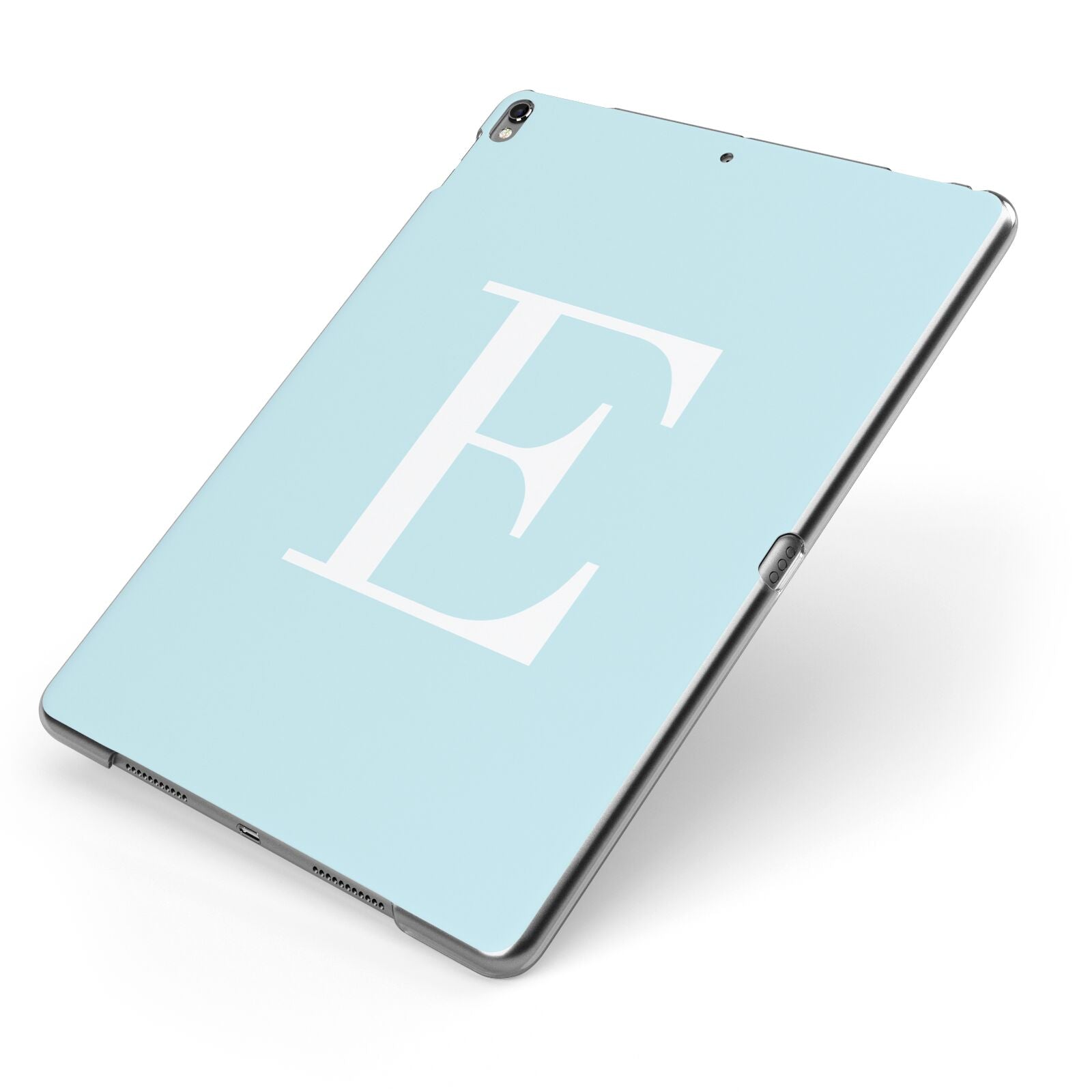 Blue with White Personalised Monogram Apple iPad Case on Grey iPad Side View