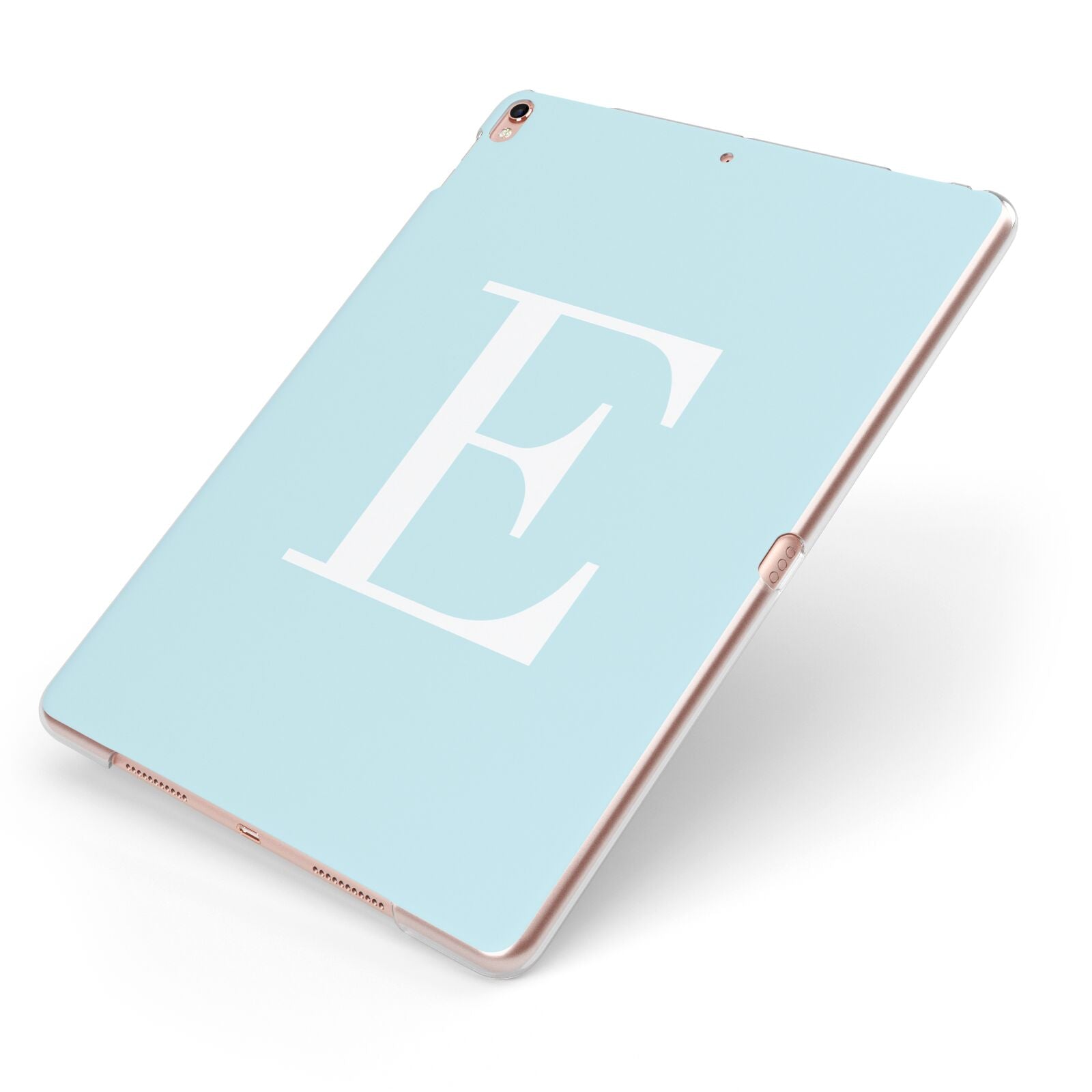 Blue with White Personalised Monogram Apple iPad Case on Rose Gold iPad Side View