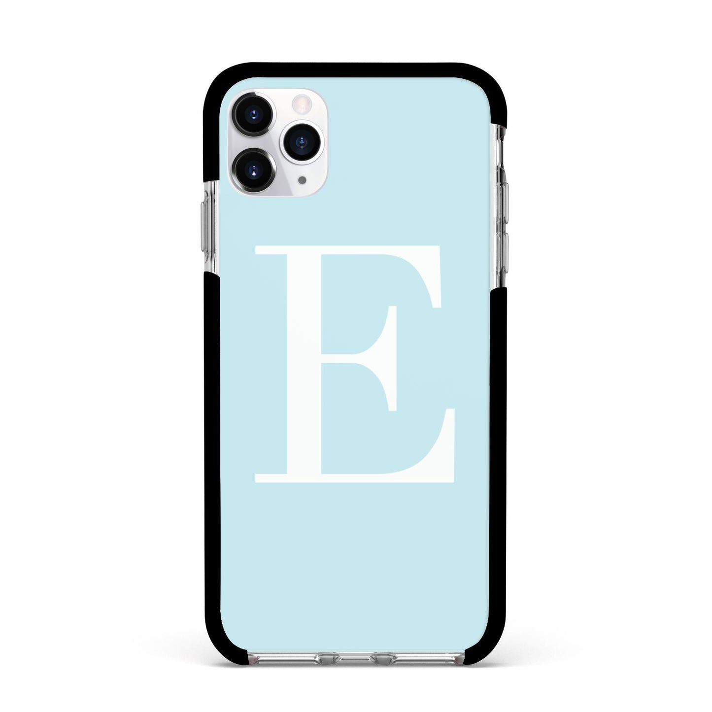 Blue with White Personalised Monogram Apple iPhone 11 Pro Max in Silver with Black Impact Case