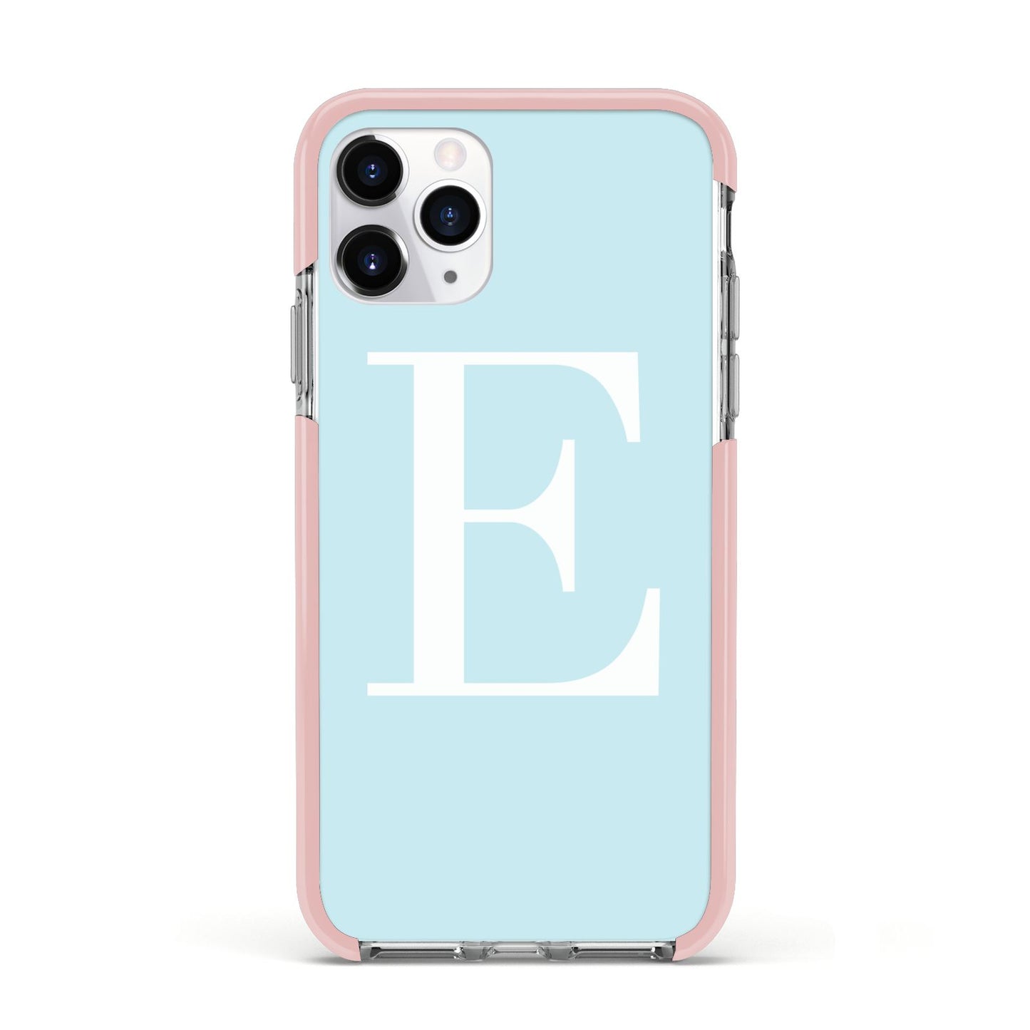 Blue with White Personalised Monogram Apple iPhone 11 Pro in Silver with Pink Impact Case