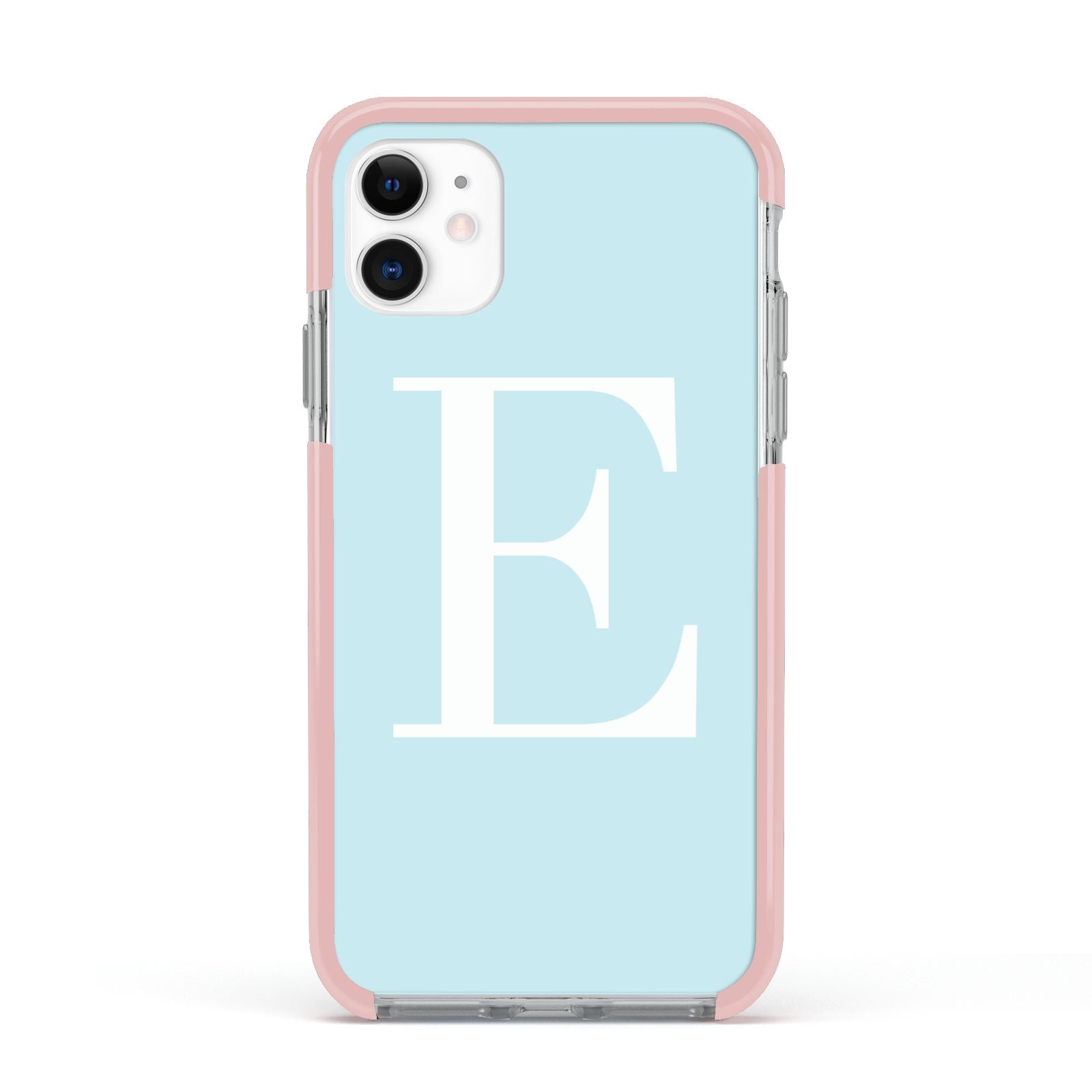 Blue with White Personalised Monogram Apple iPhone 11 in White with Pink Impact Case