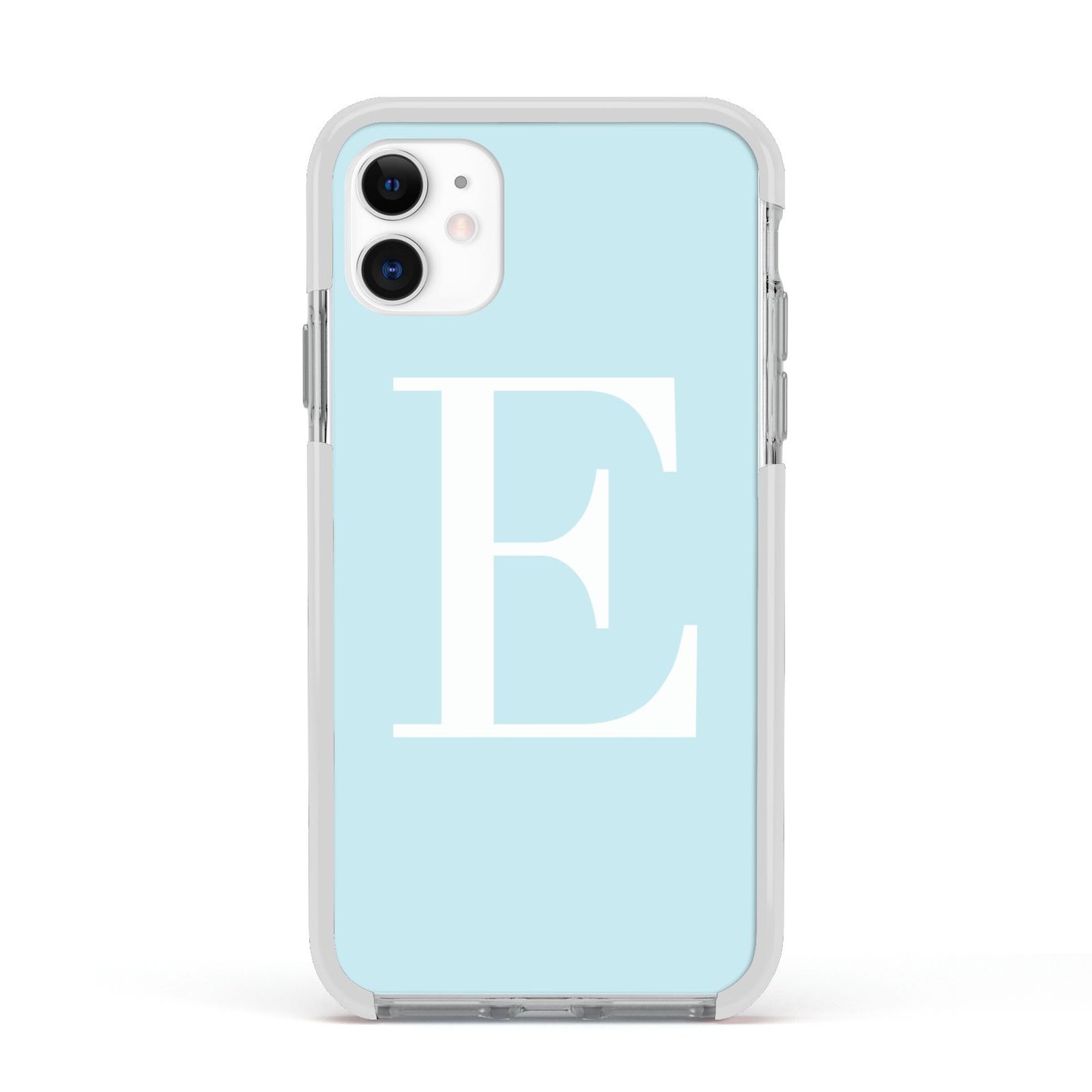 Blue with White Personalised Monogram Apple iPhone 11 in White with White Impact Case