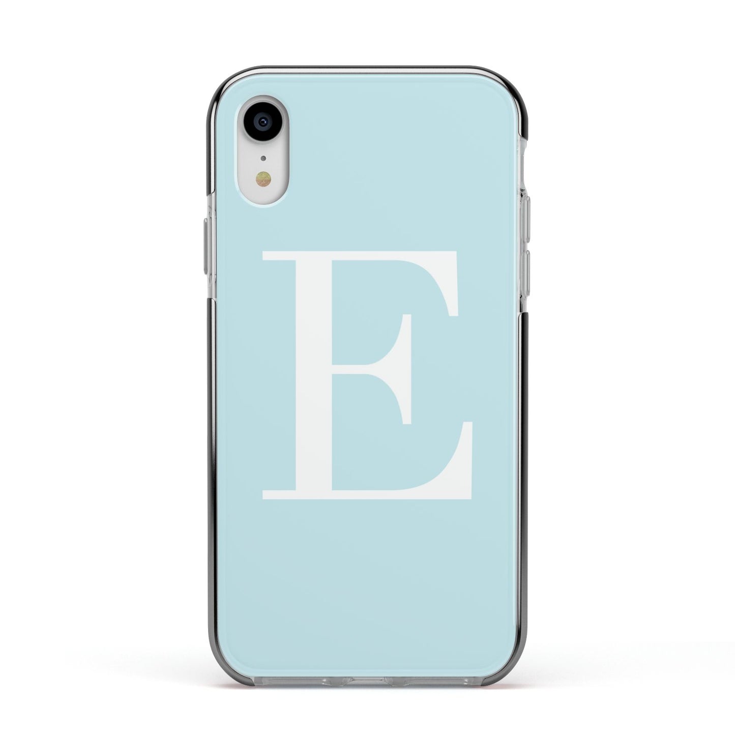 Blue with White Personalised Monogram Apple iPhone XR Impact Case Black Edge on Silver Phone