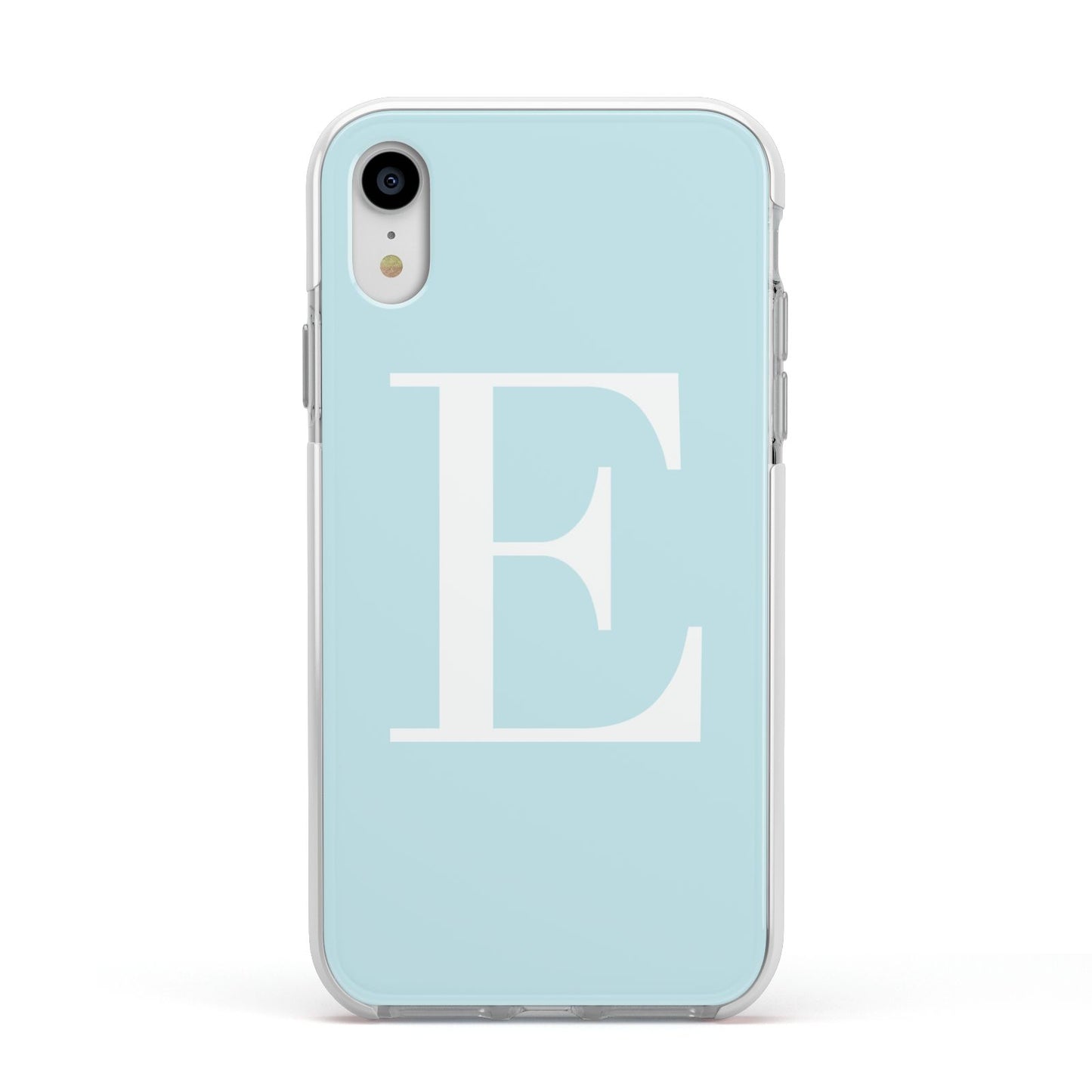 Blue with White Personalised Monogram Apple iPhone XR Impact Case White Edge on Silver Phone