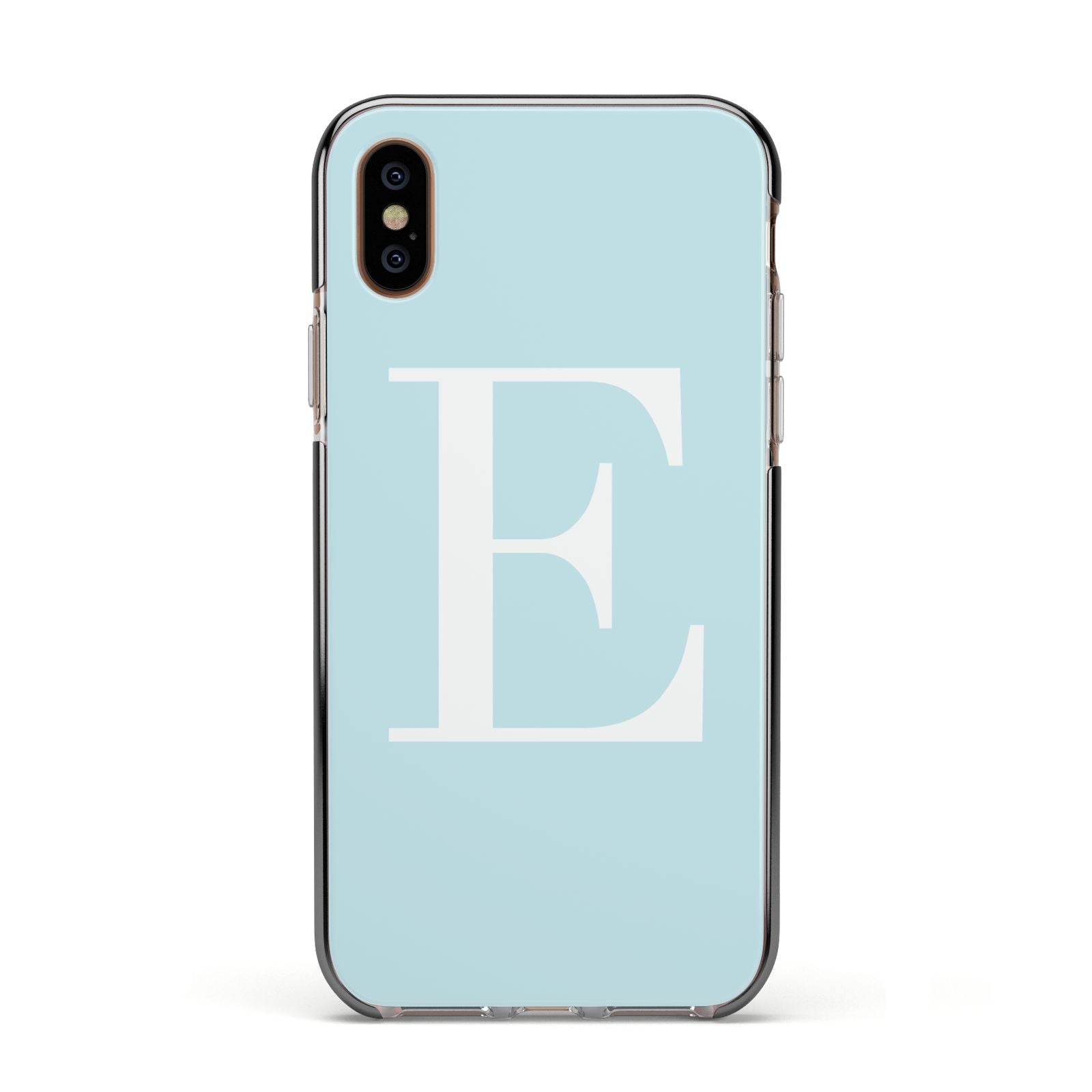 Blue with White Personalised Monogram Apple iPhone Xs Impact Case Black Edge on Gold Phone