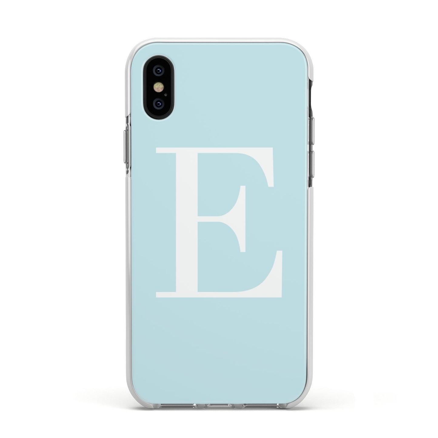 Blue with White Personalised Monogram Apple iPhone Xs Impact Case White Edge on Black Phone