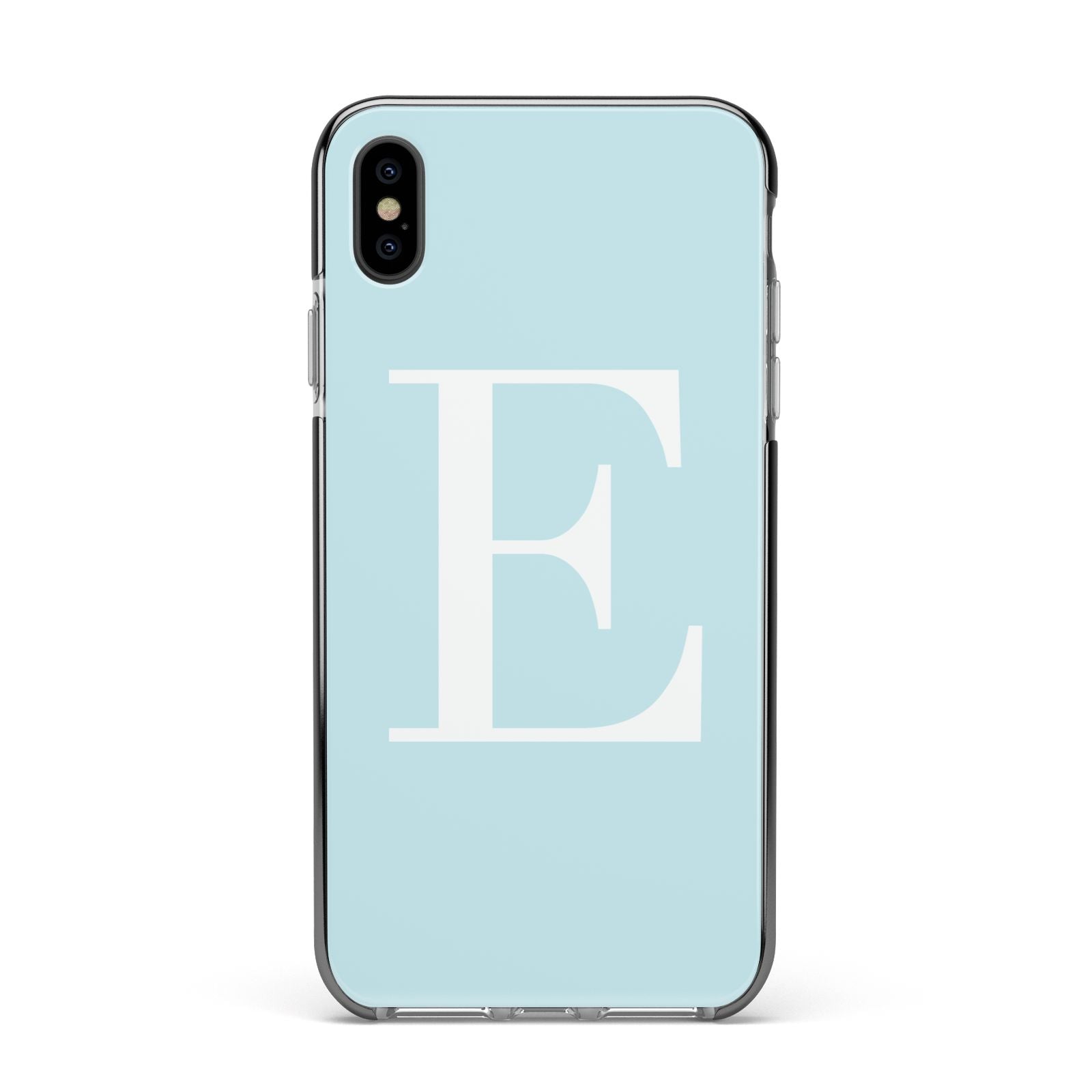 Blue with White Personalised Monogram Apple iPhone Xs Max Impact Case Black Edge on Black Phone