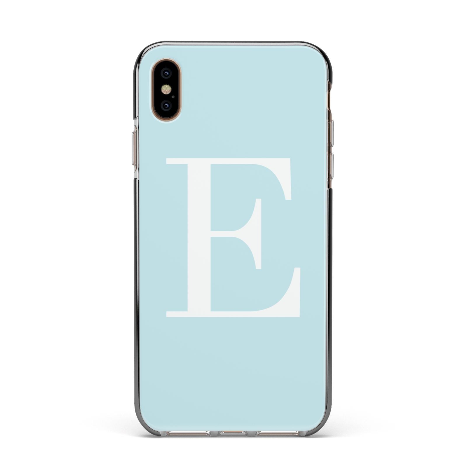 Blue with White Personalised Monogram Apple iPhone Xs Max Impact Case Black Edge on Gold Phone