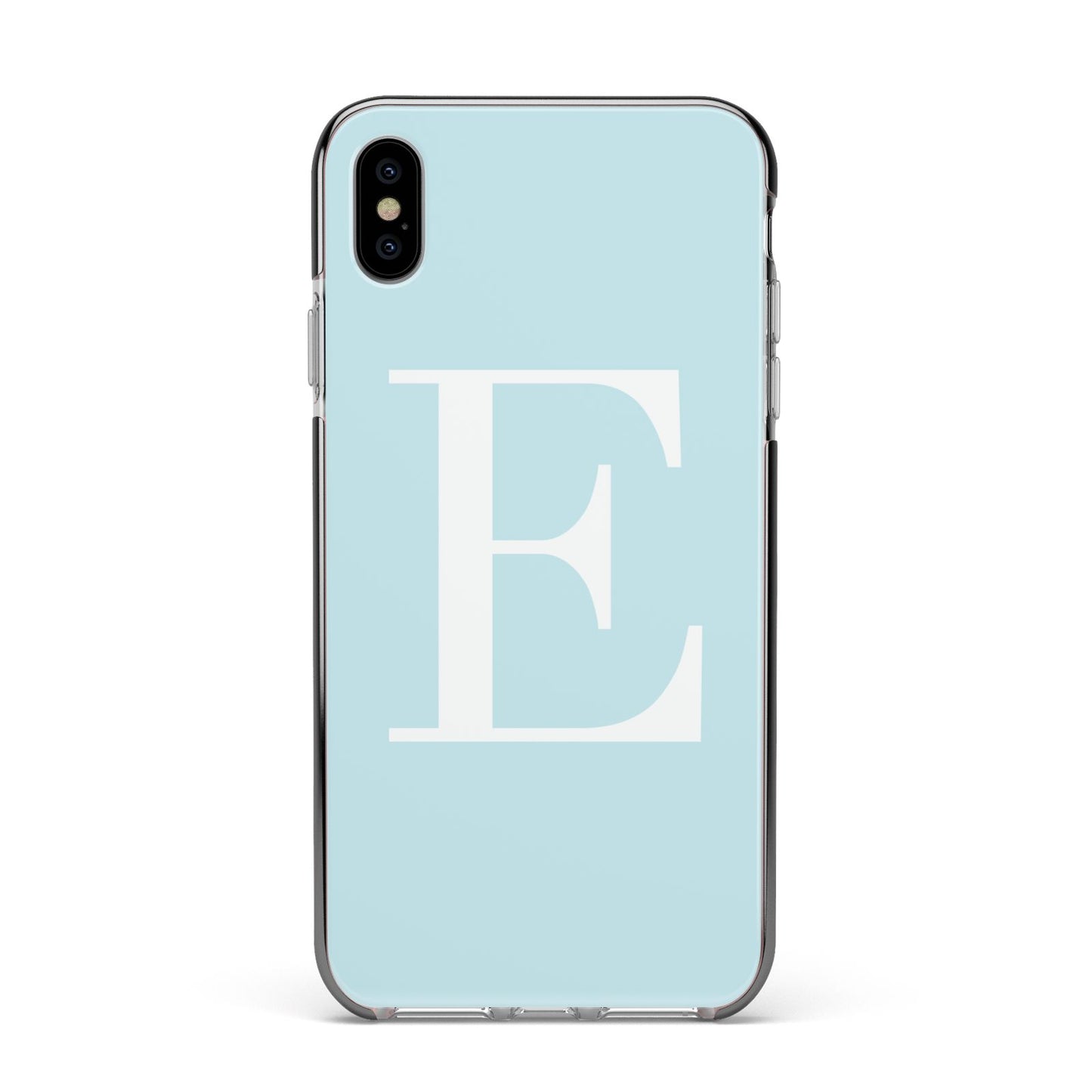 Blue with White Personalised Monogram Apple iPhone Xs Max Impact Case Black Edge on Silver Phone