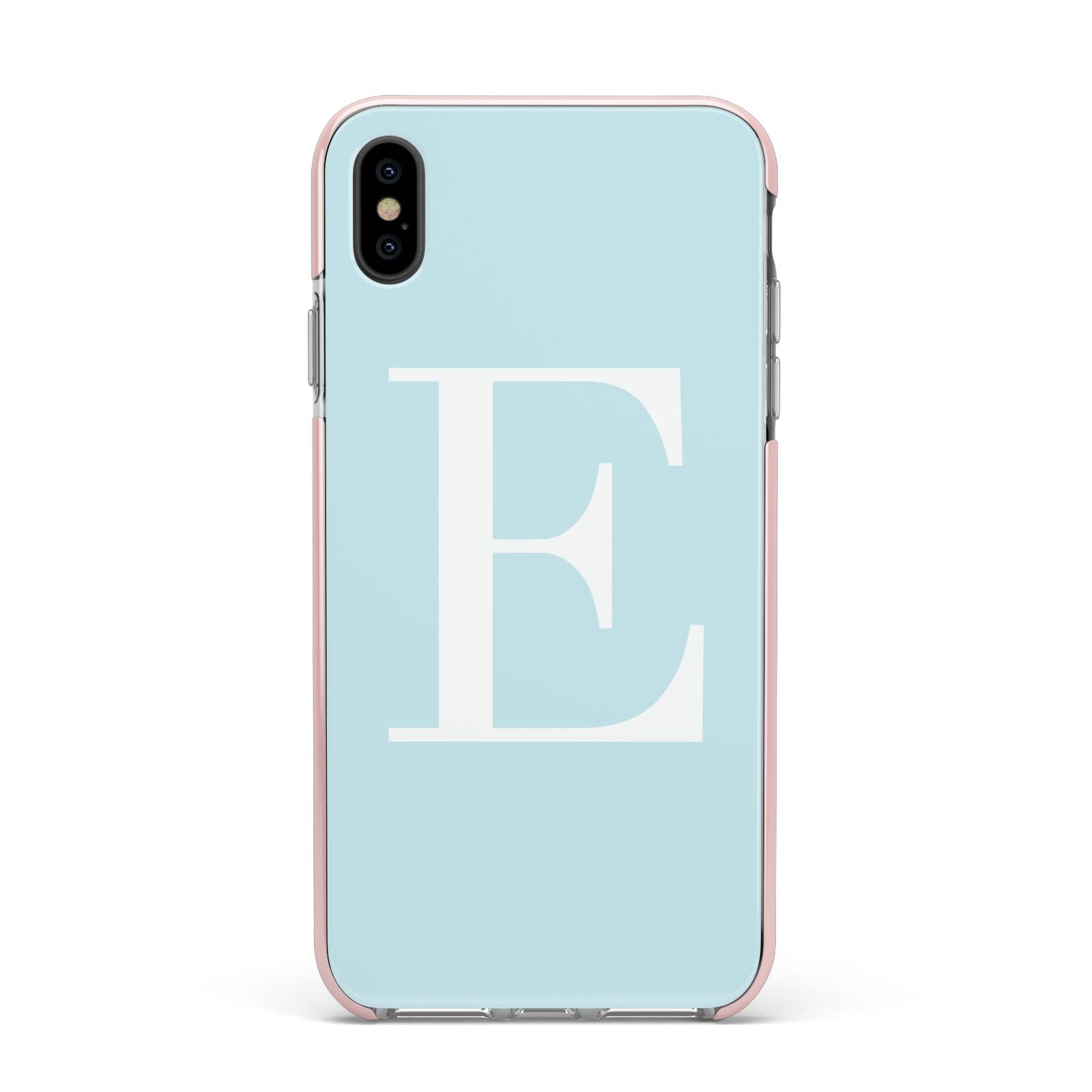 Blue with White Personalised Monogram Apple iPhone Xs Max Impact Case Pink Edge on Black Phone