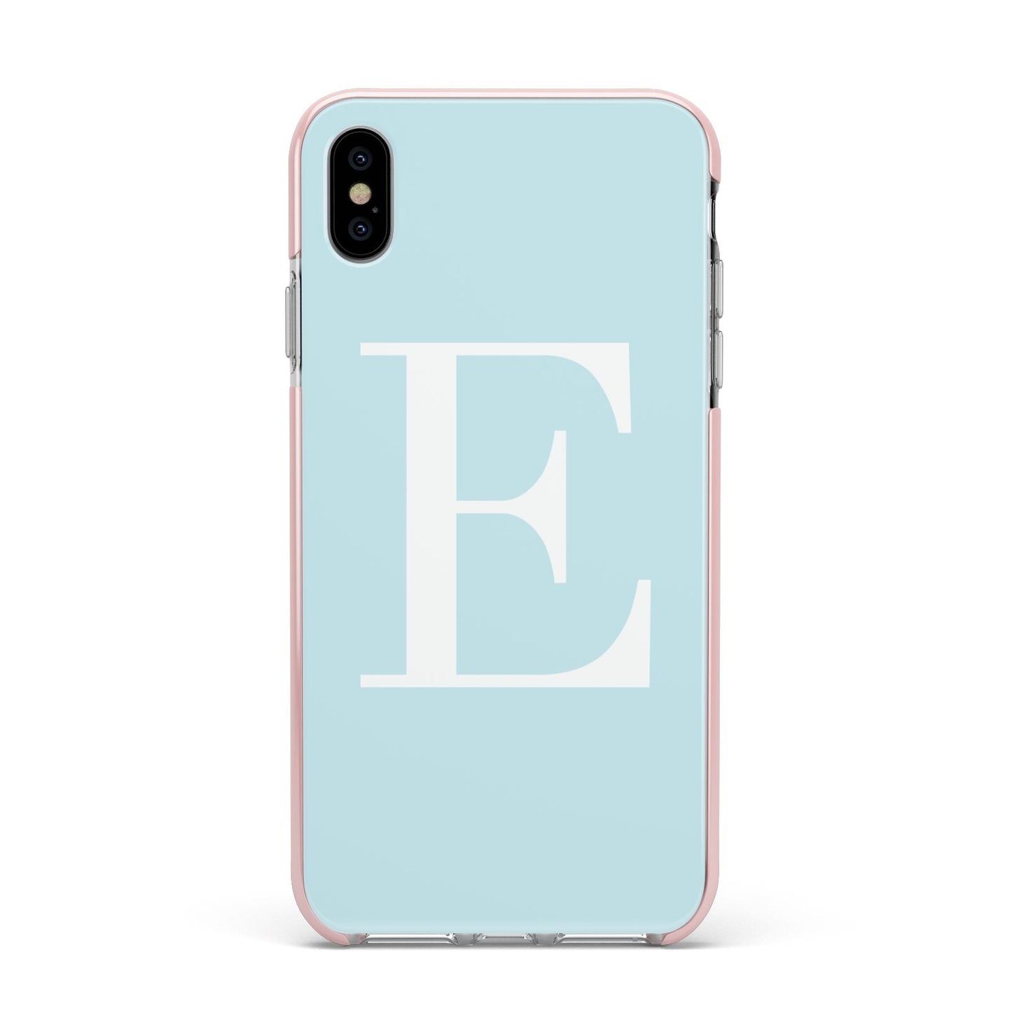 Blue with White Personalised Monogram Apple iPhone Xs Max Impact Case Pink Edge on Silver Phone