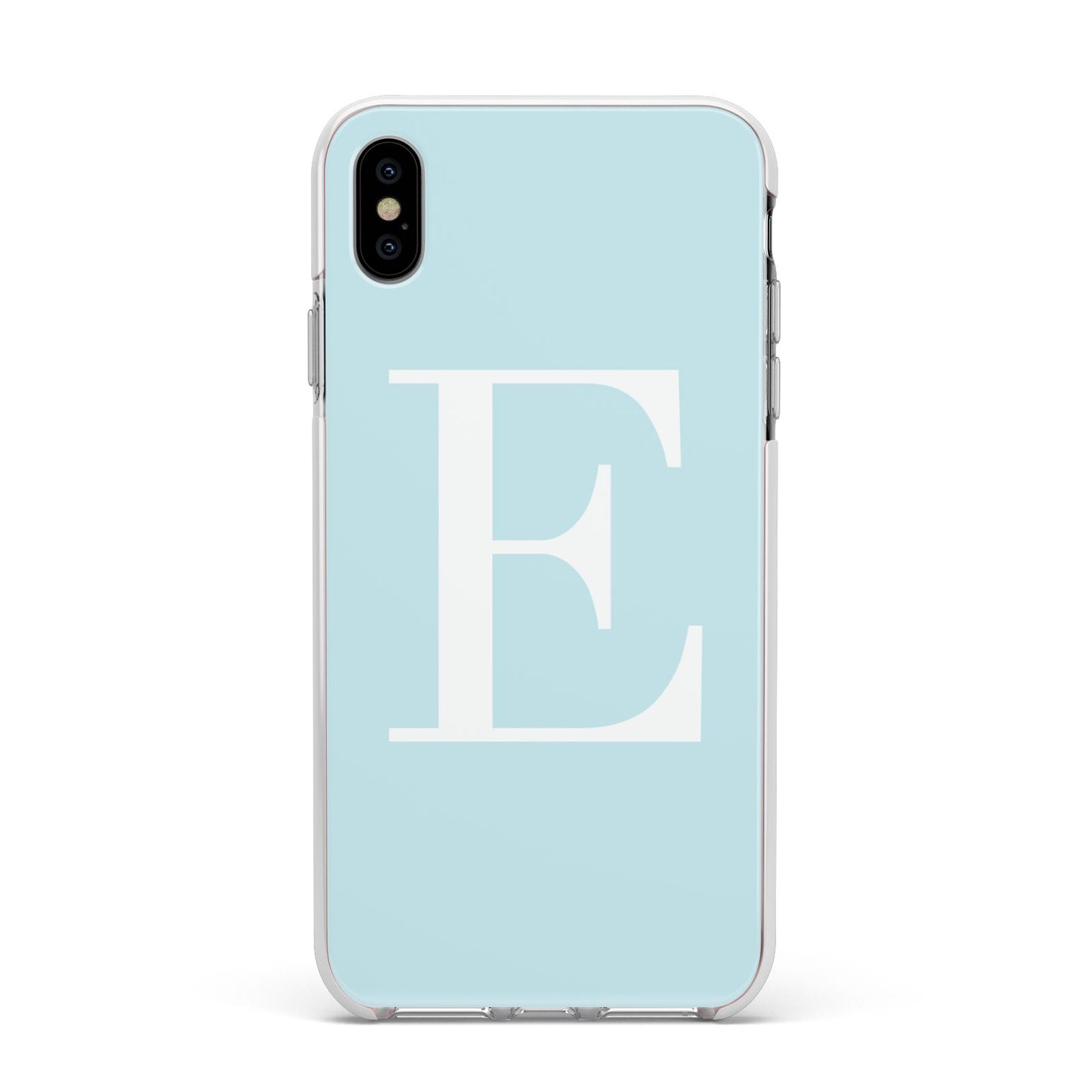 Blue with White Personalised Monogram Apple iPhone Xs Max Impact Case White Edge on Silver Phone