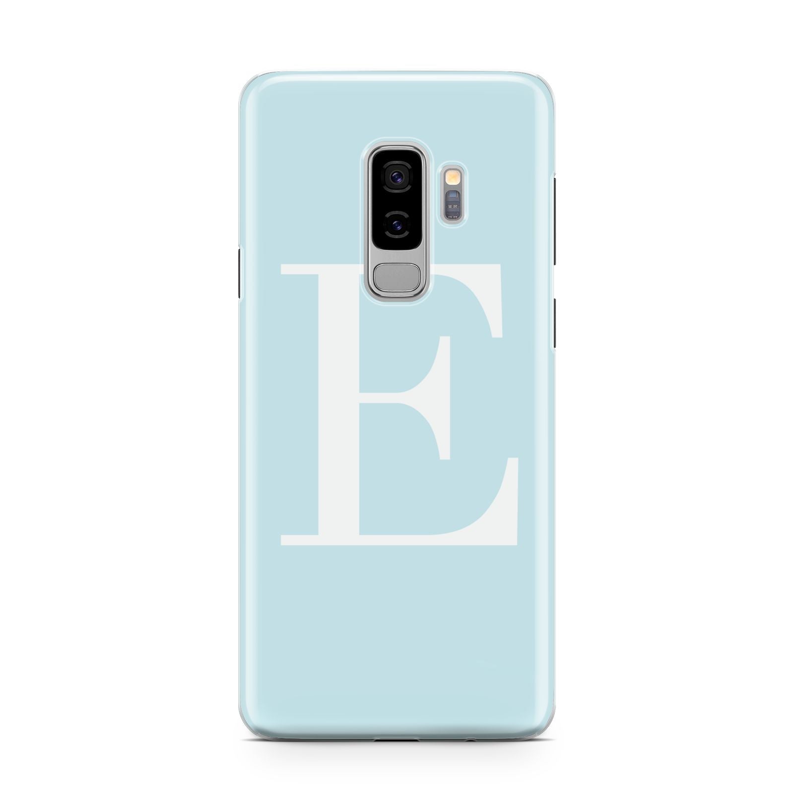 Blue with White Personalised Monogram Samsung Galaxy S9 Plus Case on Silver phone