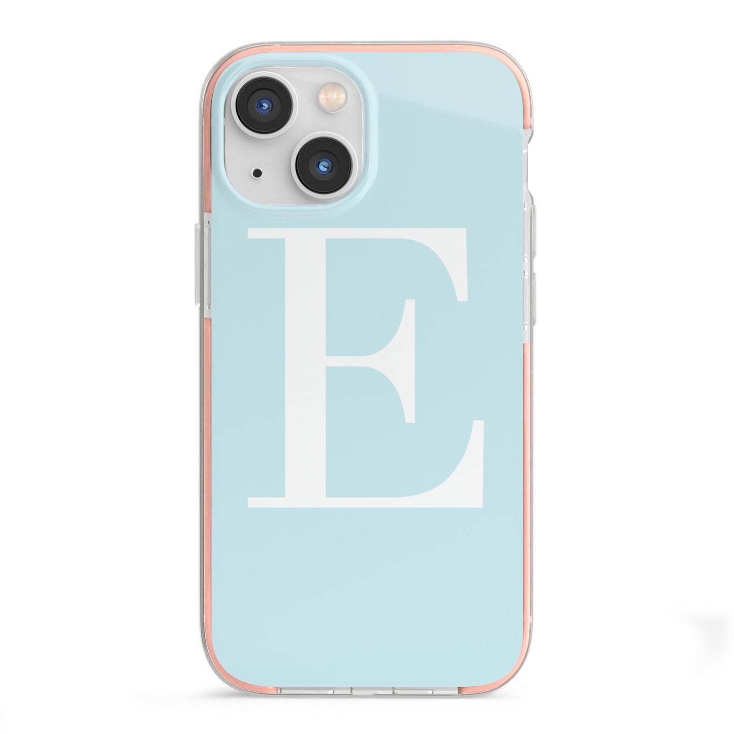 Blue with White Personalised Monogram iPhone 13 Mini TPU Impact Case with Pink Edges