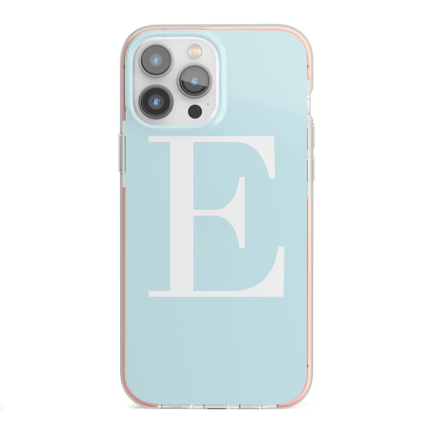 Blue with White Personalised Monogram iPhone 13 Pro Max TPU Impact Case with Pink Edges