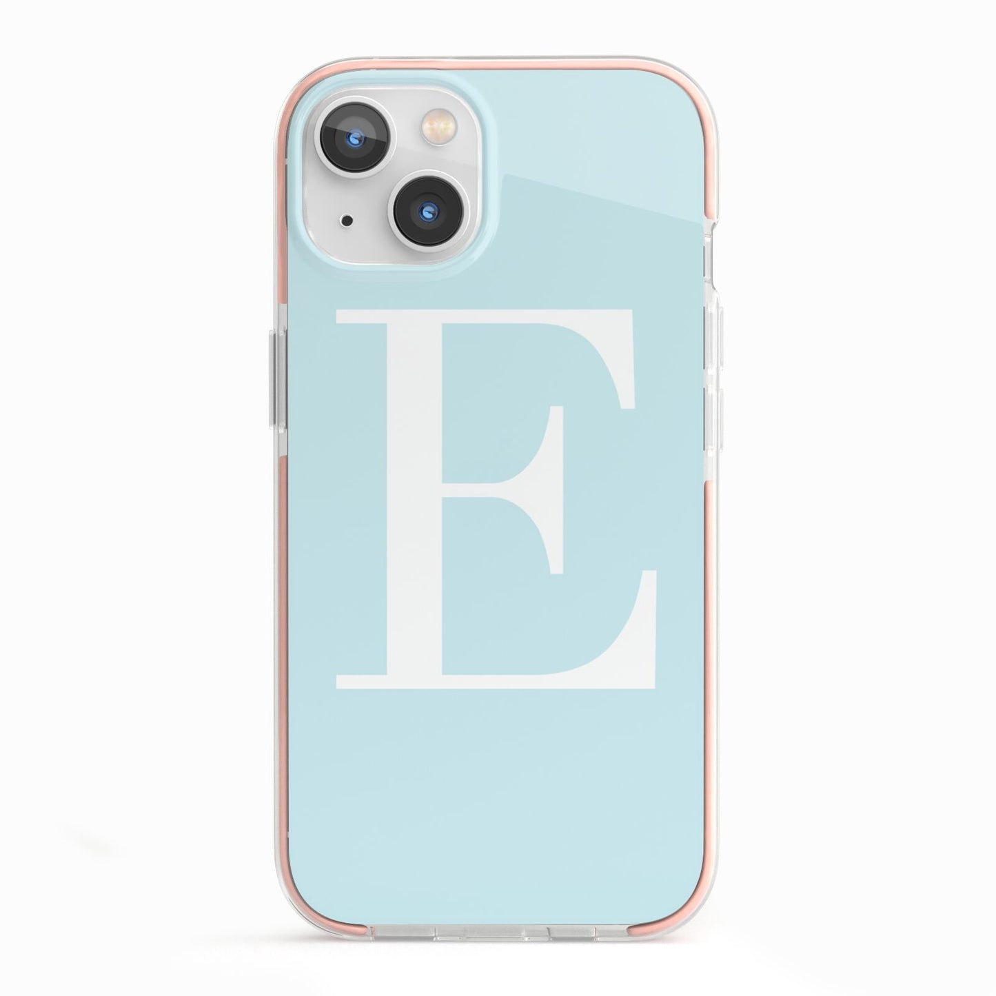 Blue with White Personalised Monogram iPhone 13 TPU Impact Case with Pink Edges