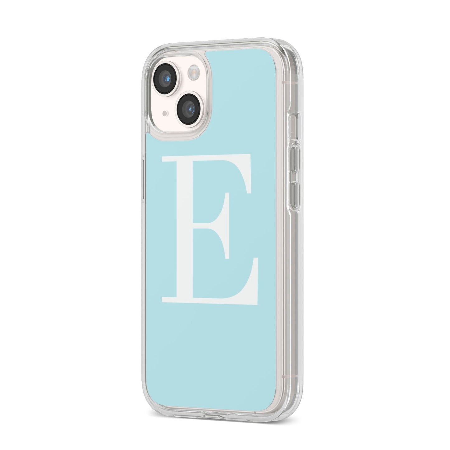 Blue with White Personalised Monogram iPhone 14 Clear Tough Case Starlight Angled Image