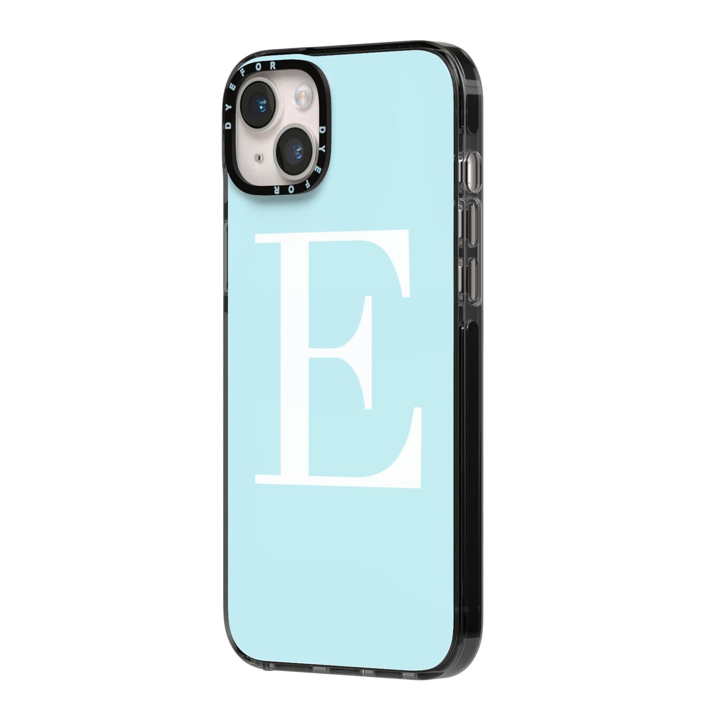 Blue with White Personalised Monogram iPhone 14 Plus Black Impact Case Side Angle on Silver phone